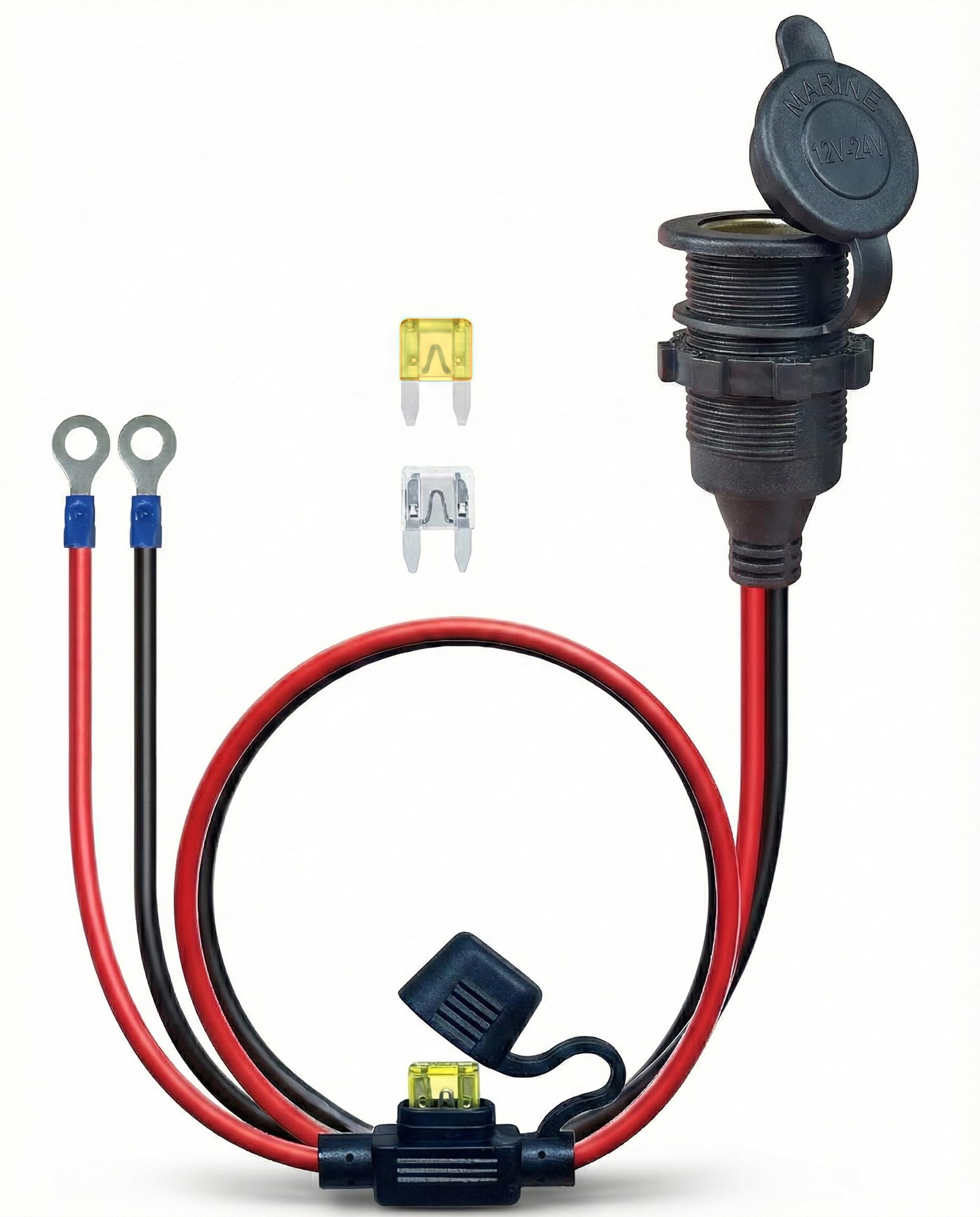 3FT 13AWG 12V Waterproof Cigarette Lighter Socket Extension - Product Imagery