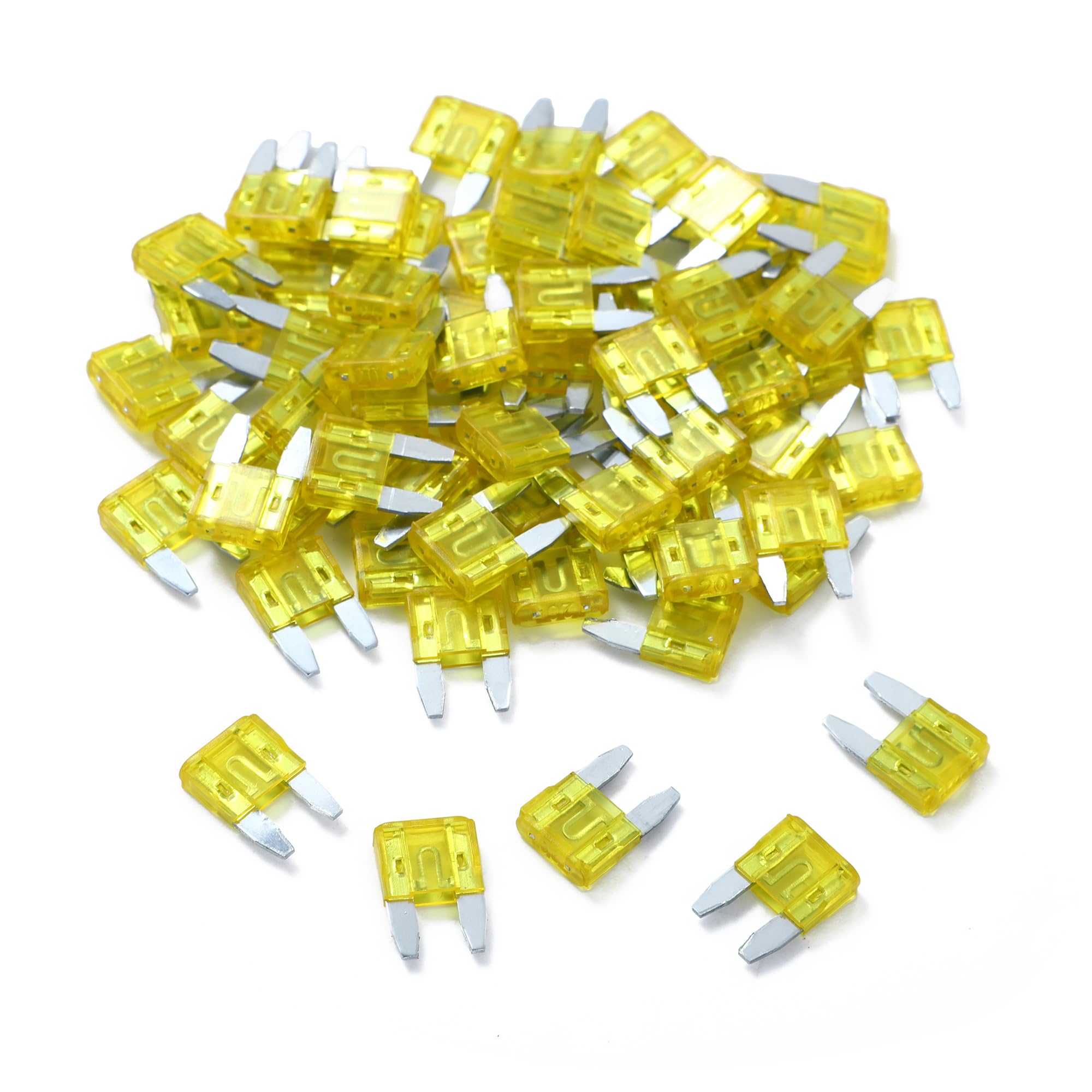 100 Pack Auto Fuses 20 AMP APM/ATM 32V Mini Blade Style Fuses - Product Imagery
