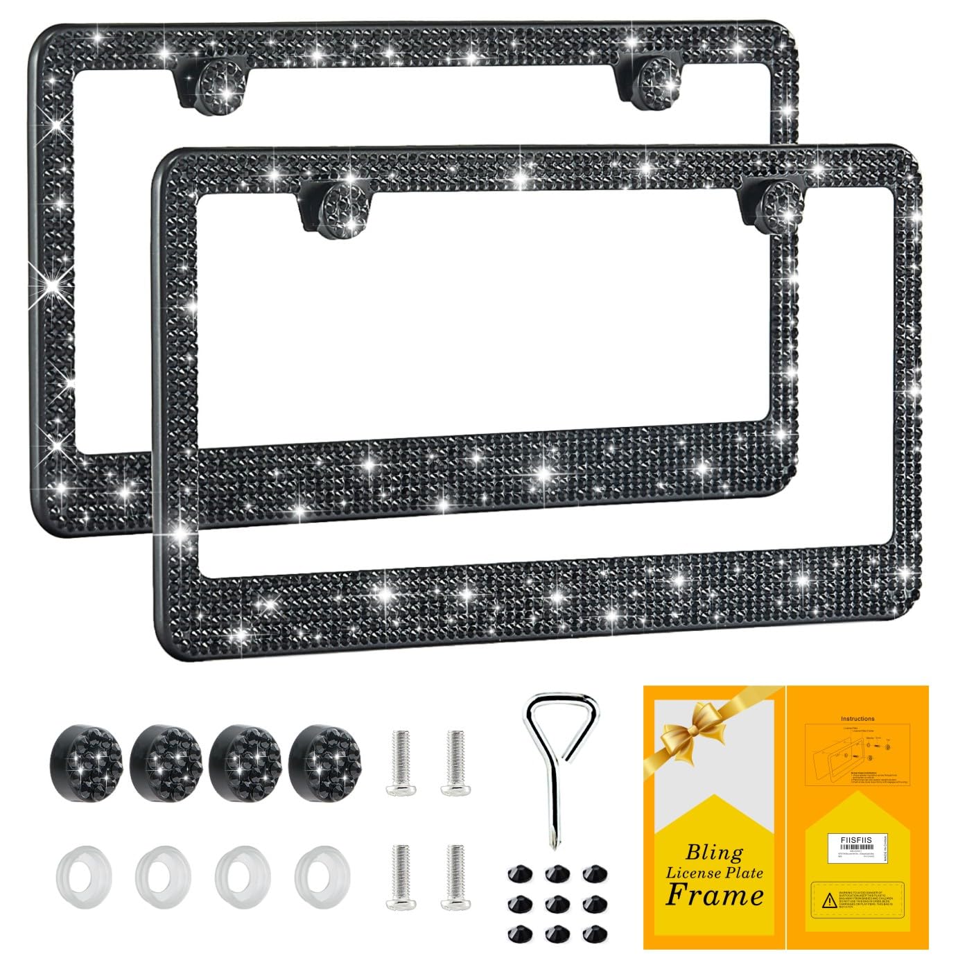 FIISFIIS Bling License Plate Frame for Women,2 Pack Premium - Product Imagery