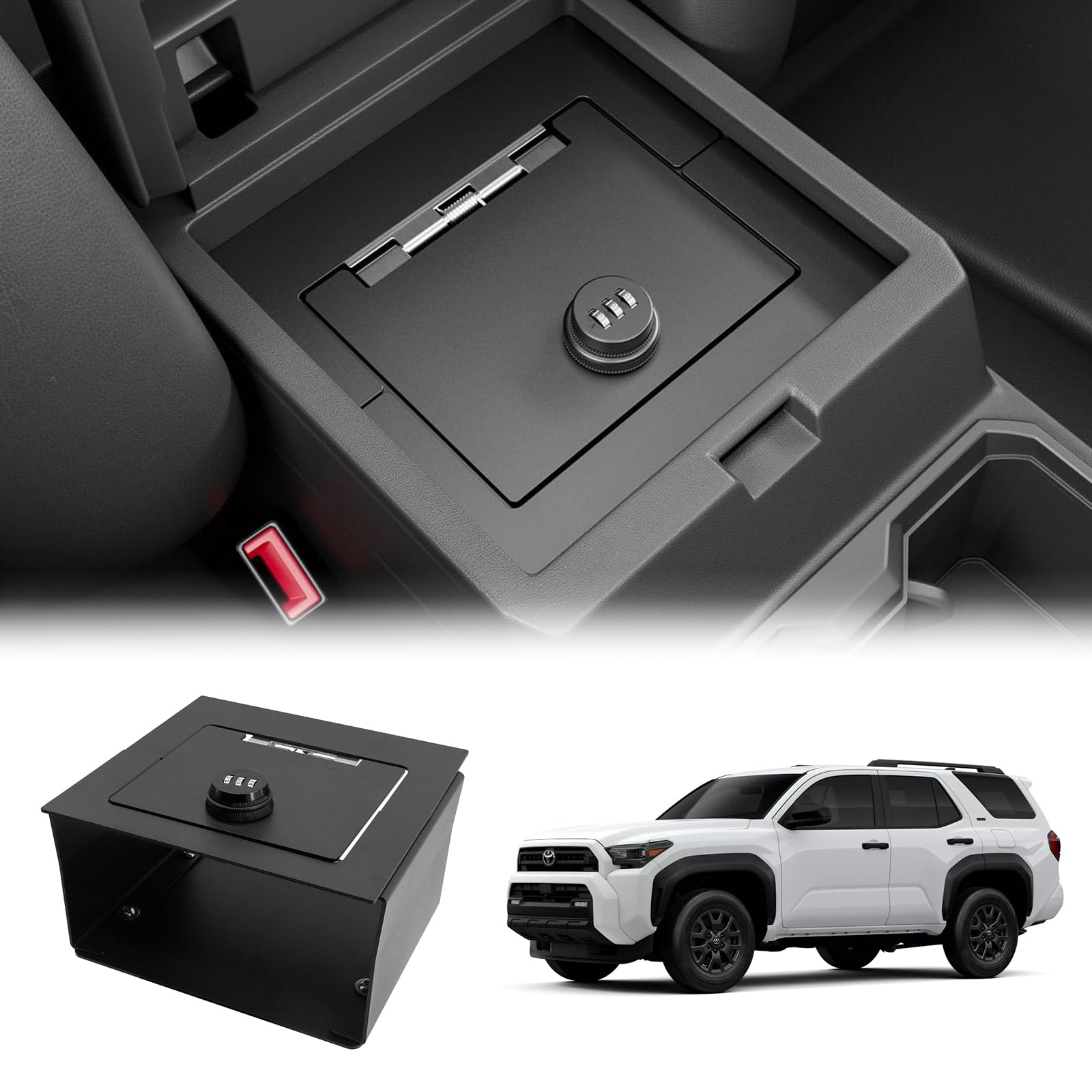 Center Console Safe Vault for Toyota 4Runner 2025 2026 (Black) - Product Imagery