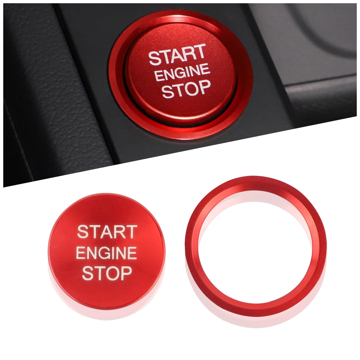 Car Push Start Button Cover Compatible with Audi,Aluminum Engine - Product Imagery