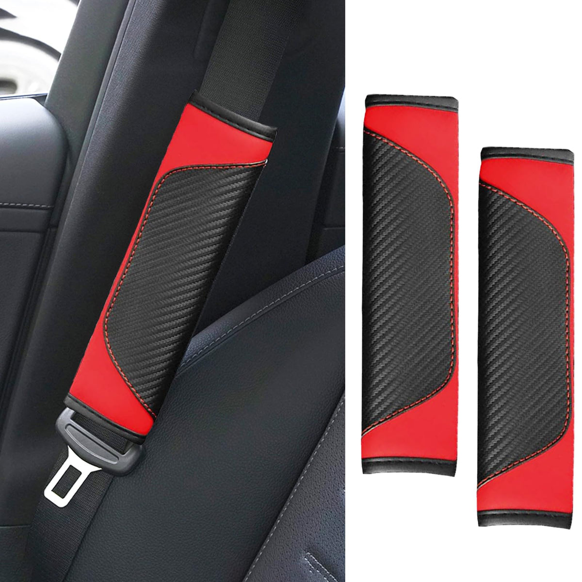 2PCS Car Seat Belt Cover Pads, Seatbelt Shoulder Cushion (Red) - Product Imagery