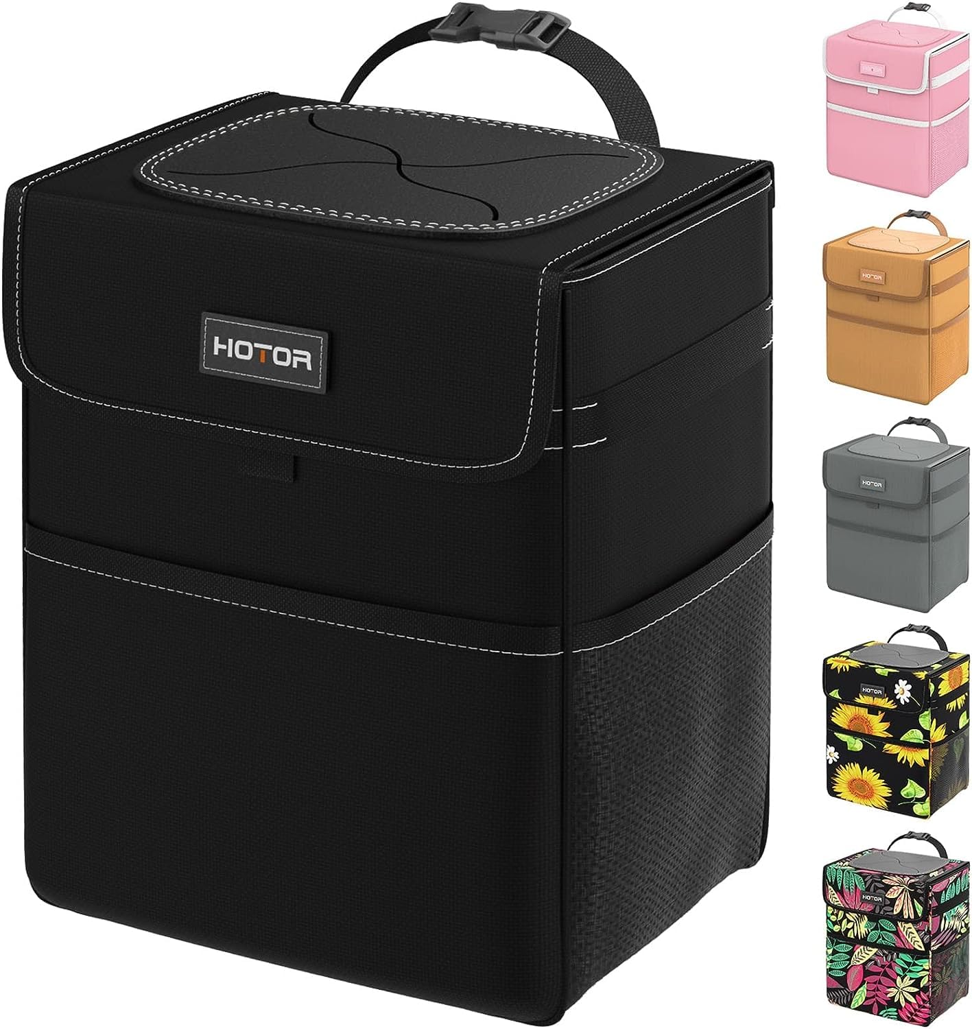 HOTOR Car Trash Can, Leak-Proof Car Organizer, Black, 2-Gallon - Product Imagery