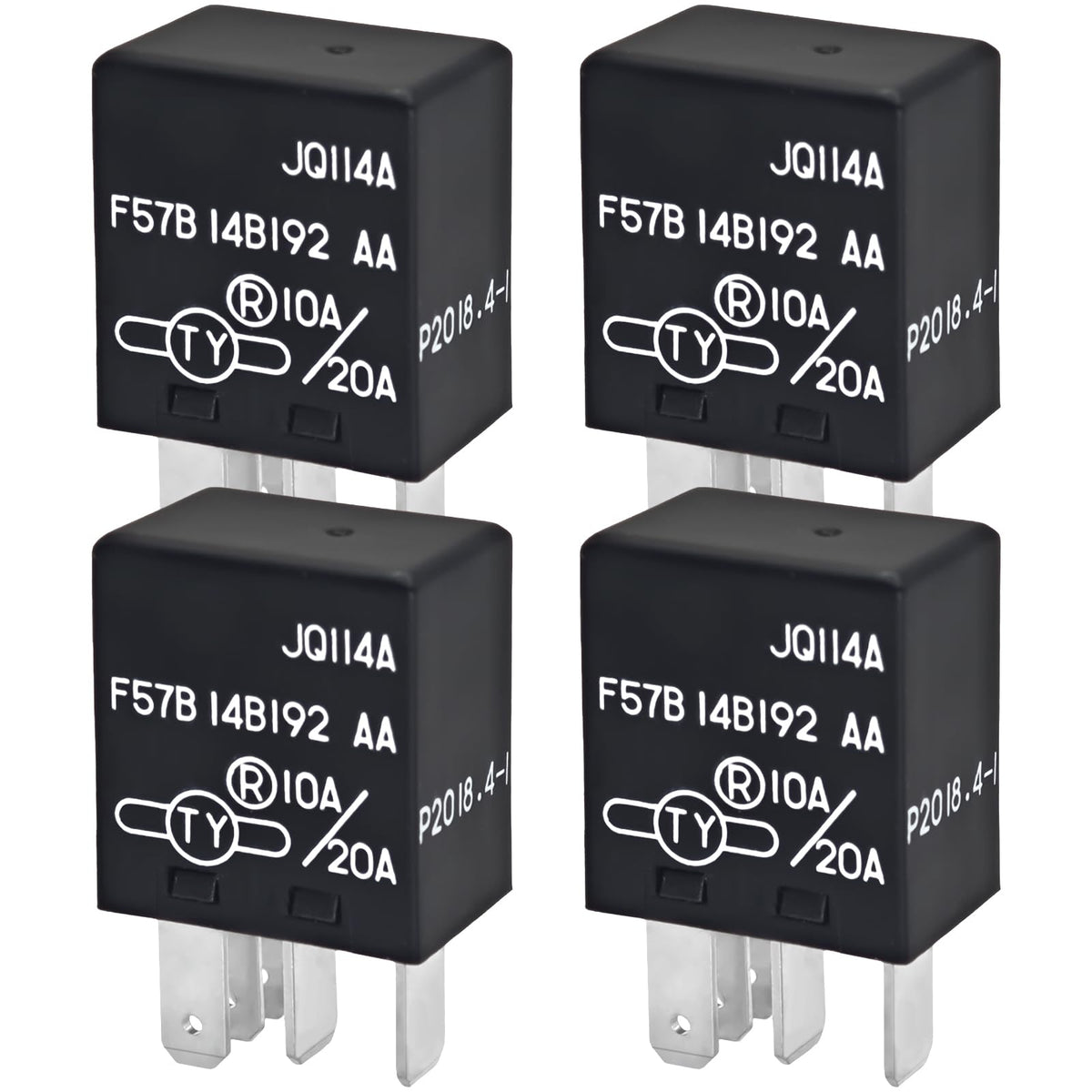 F57B14B192AA Automotive Relay (Set of 4) - 10A/20A 12VDC 5-Pin - Product Imagery