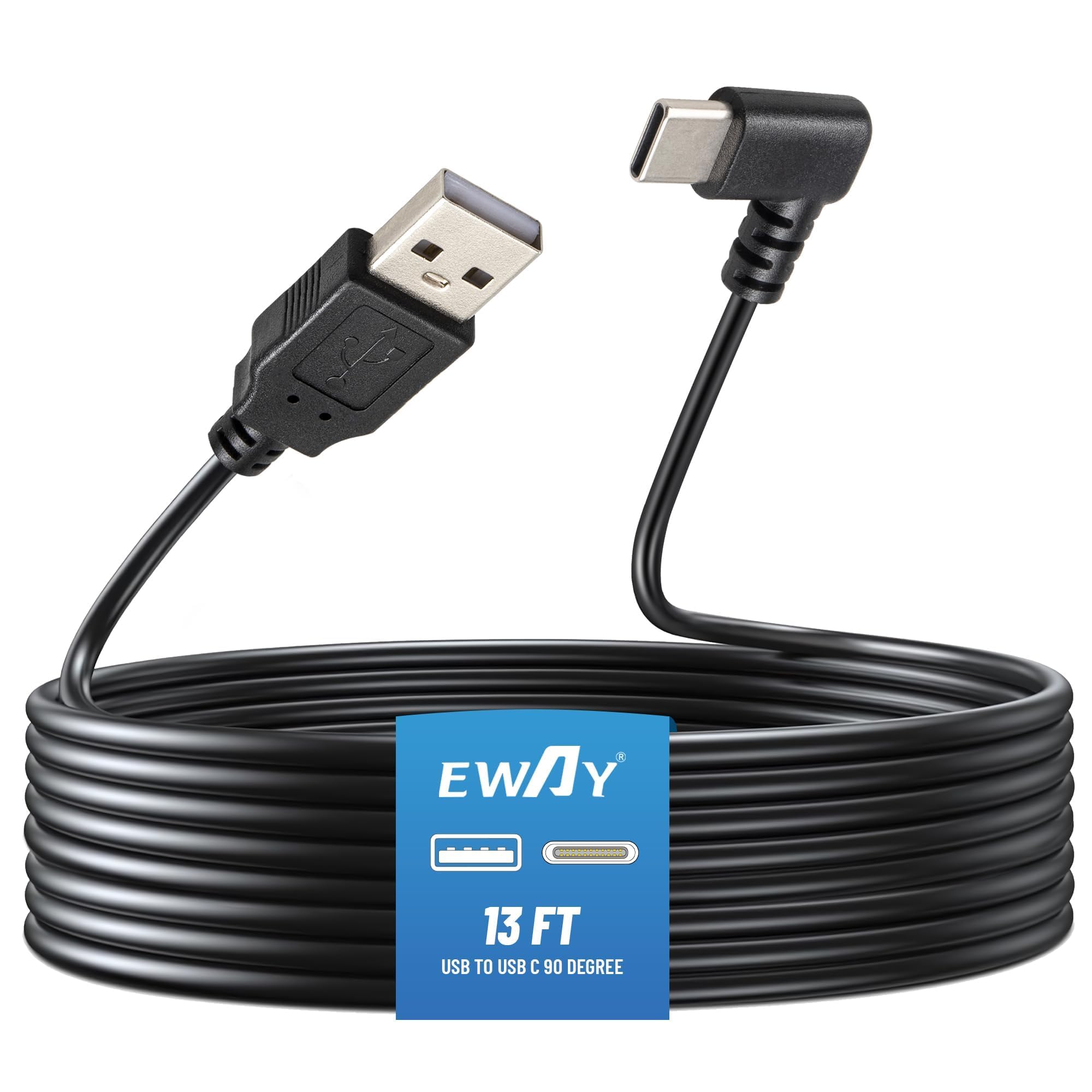 EWAY USB C Dash Cam Power Cord (13FT/4M), 90 Degree USB-A 2.0 to - Product Imagery