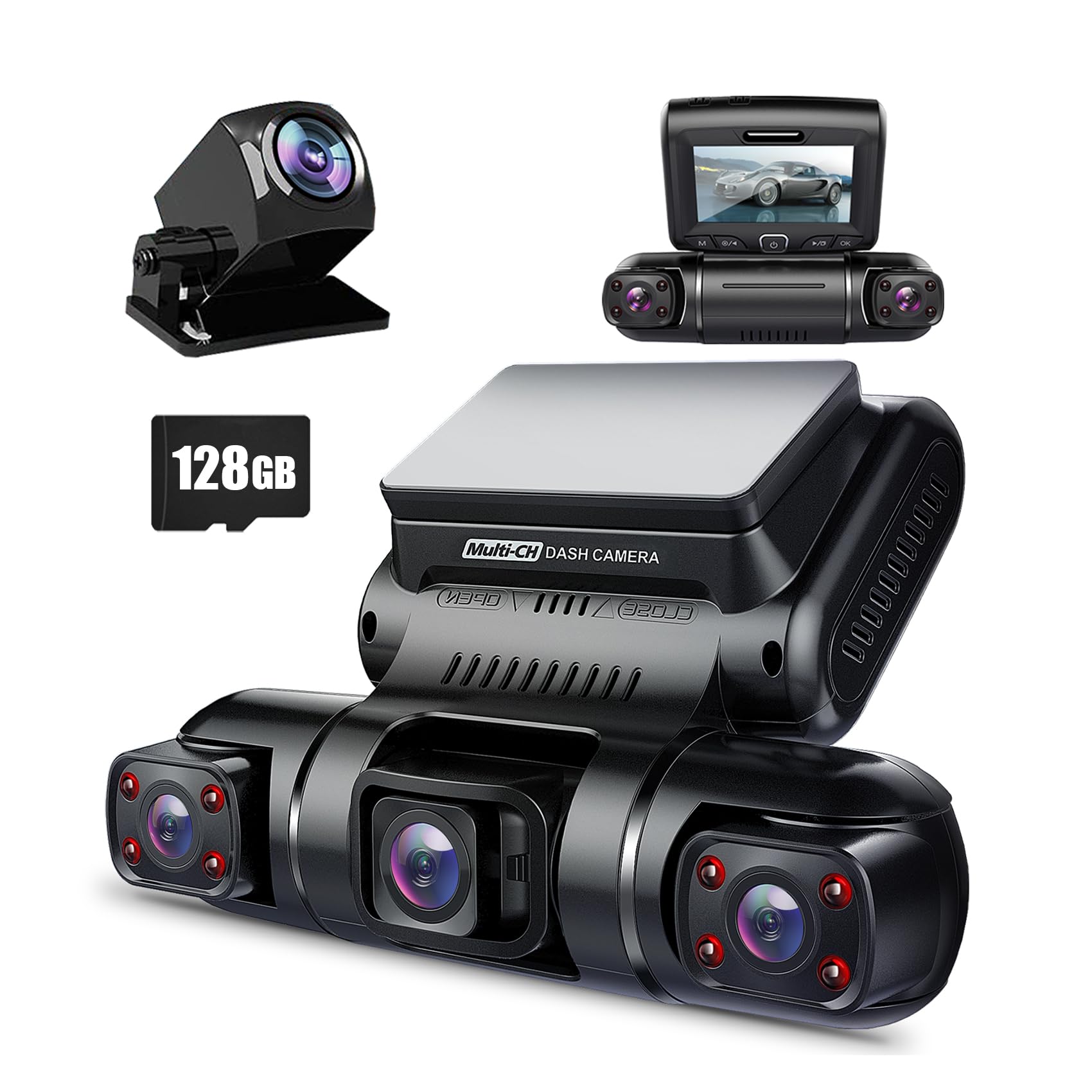 PRUVEEO 360° 4 Channel Dash Cam Front and Rear Inside Left - Product Imagery