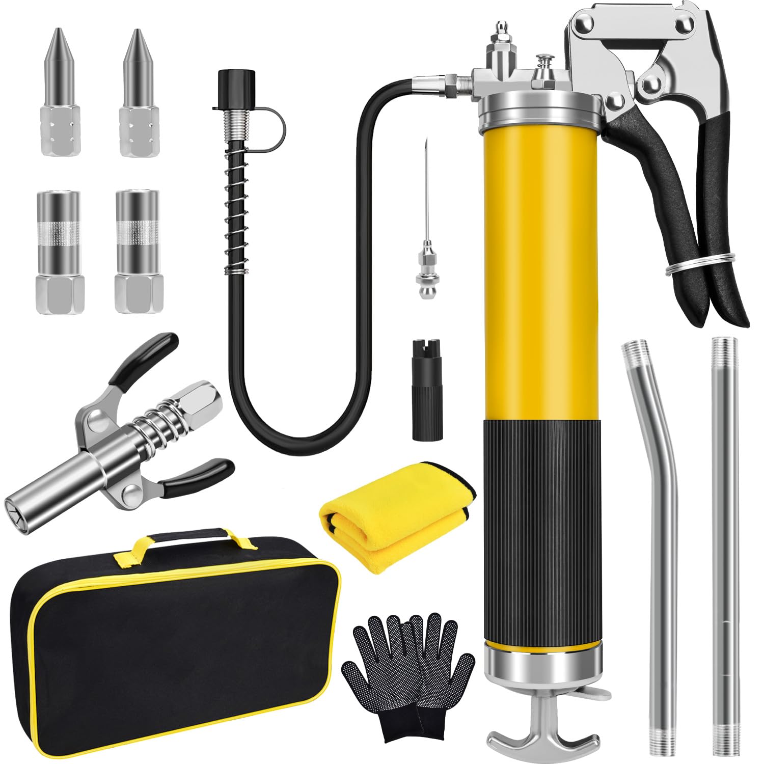 Grease Gun Kit, 7000 PSI Heavy Duty Pistol Grip Grease Gun with - Product Imagery