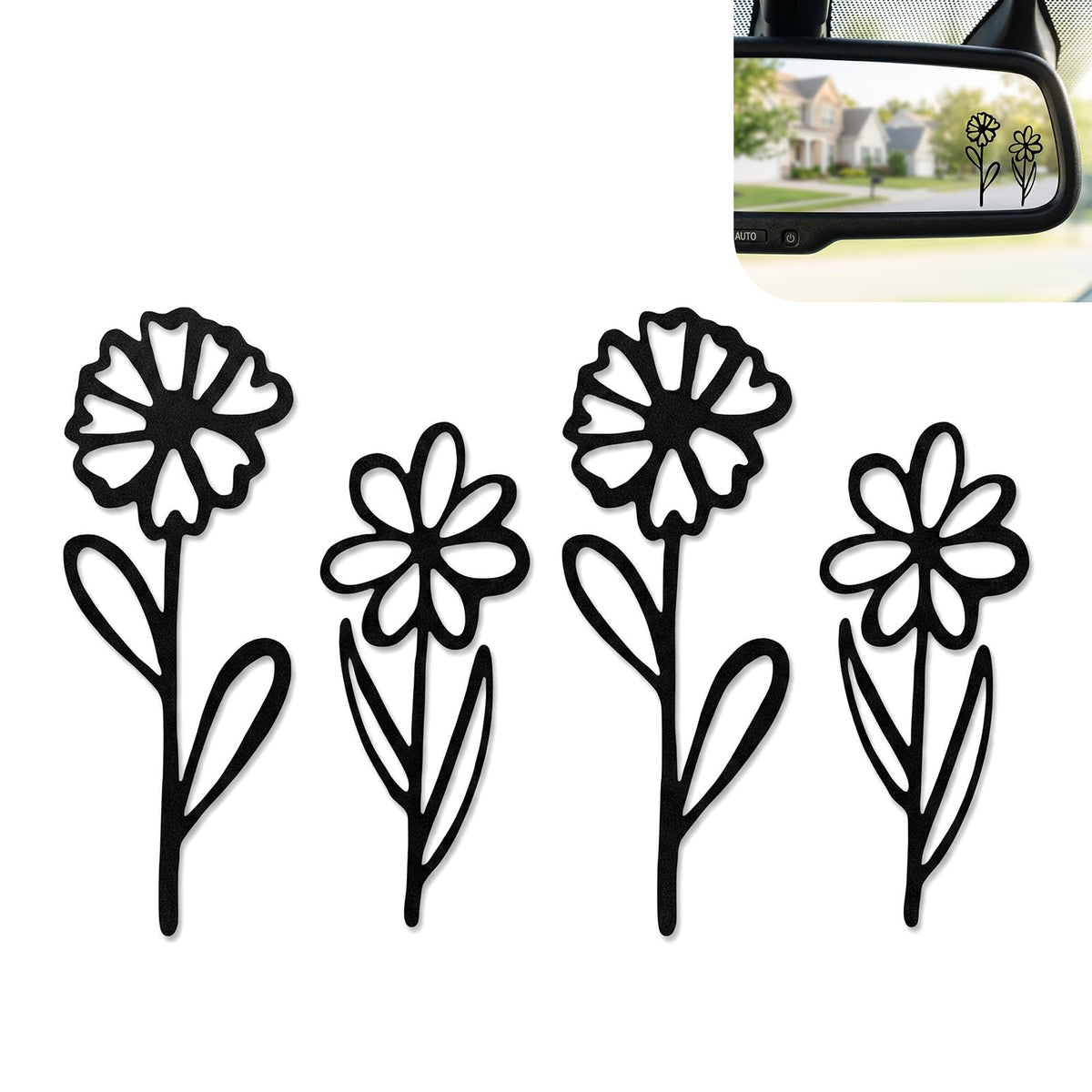 WZP 4PCS Flower Rear View Mirror Sticker, Cute Flowers Rearview - Product Imagery