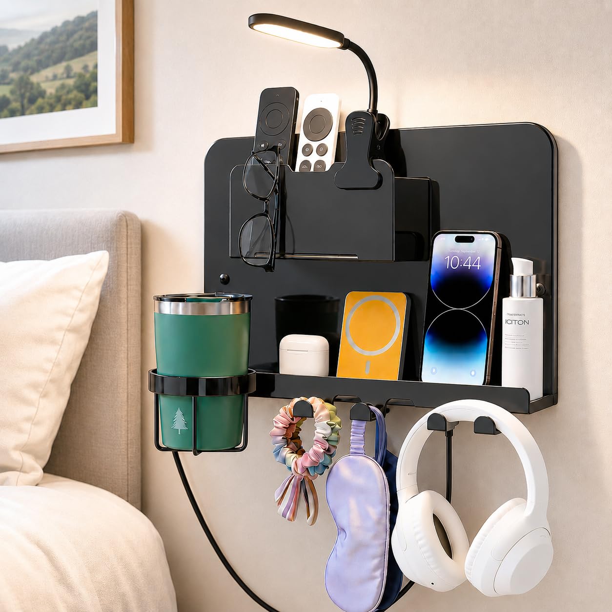 Floating Bedside Wall Shelf, Metal Wall Organizer with - Product Imagery