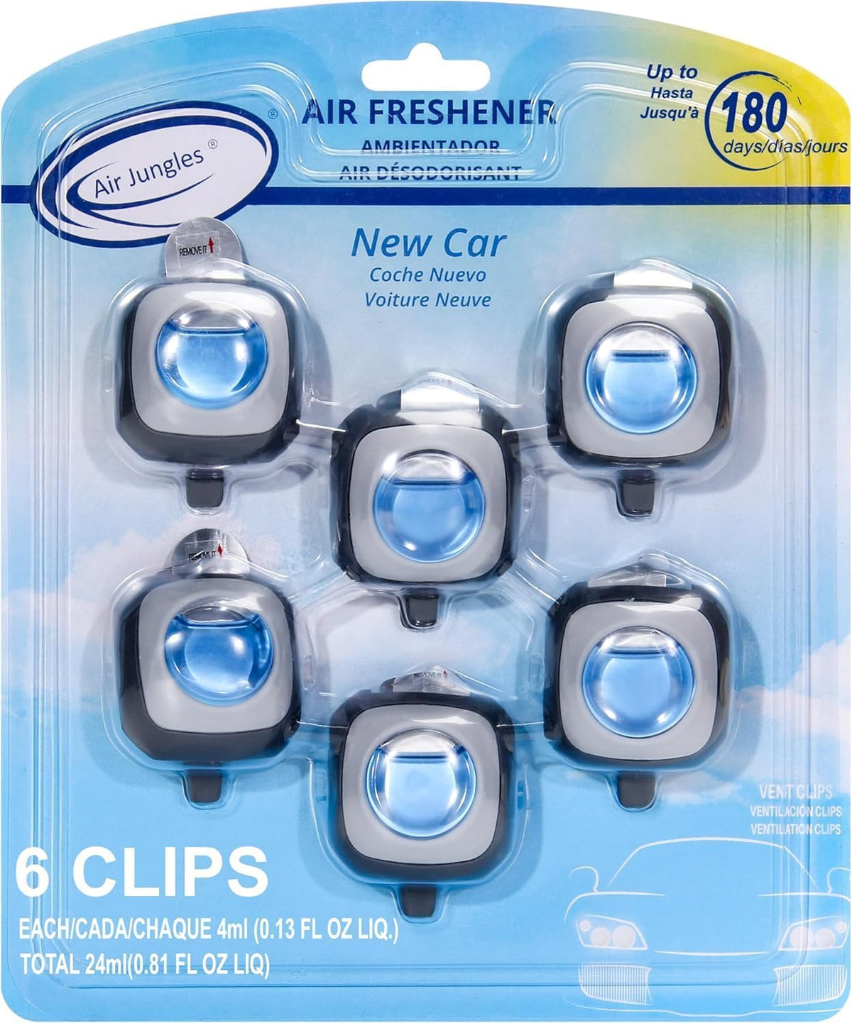 Air Jungles New Car Scent Car Air Freshener Vent Clip 6 Ct, Long - Product Imagery