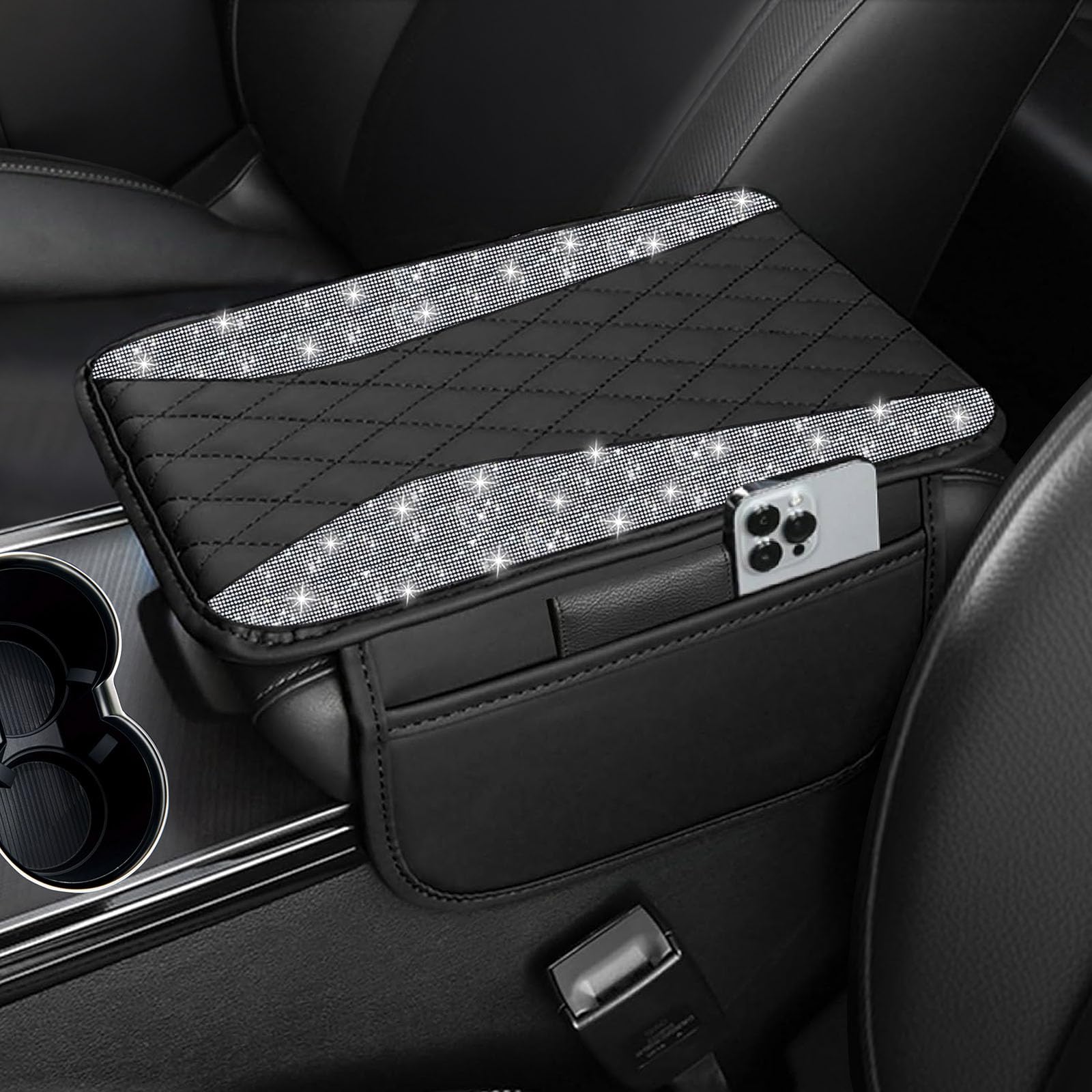 NBTEPEM Bling Car Center Console Cover, Leather Middle Console - Product Imagery