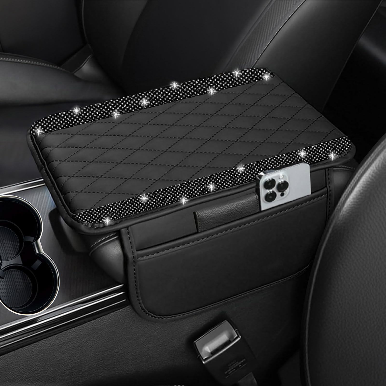 NBTEPEM Bling Car Center Console Cover, Leather Car Arm Rest - Product Imagery