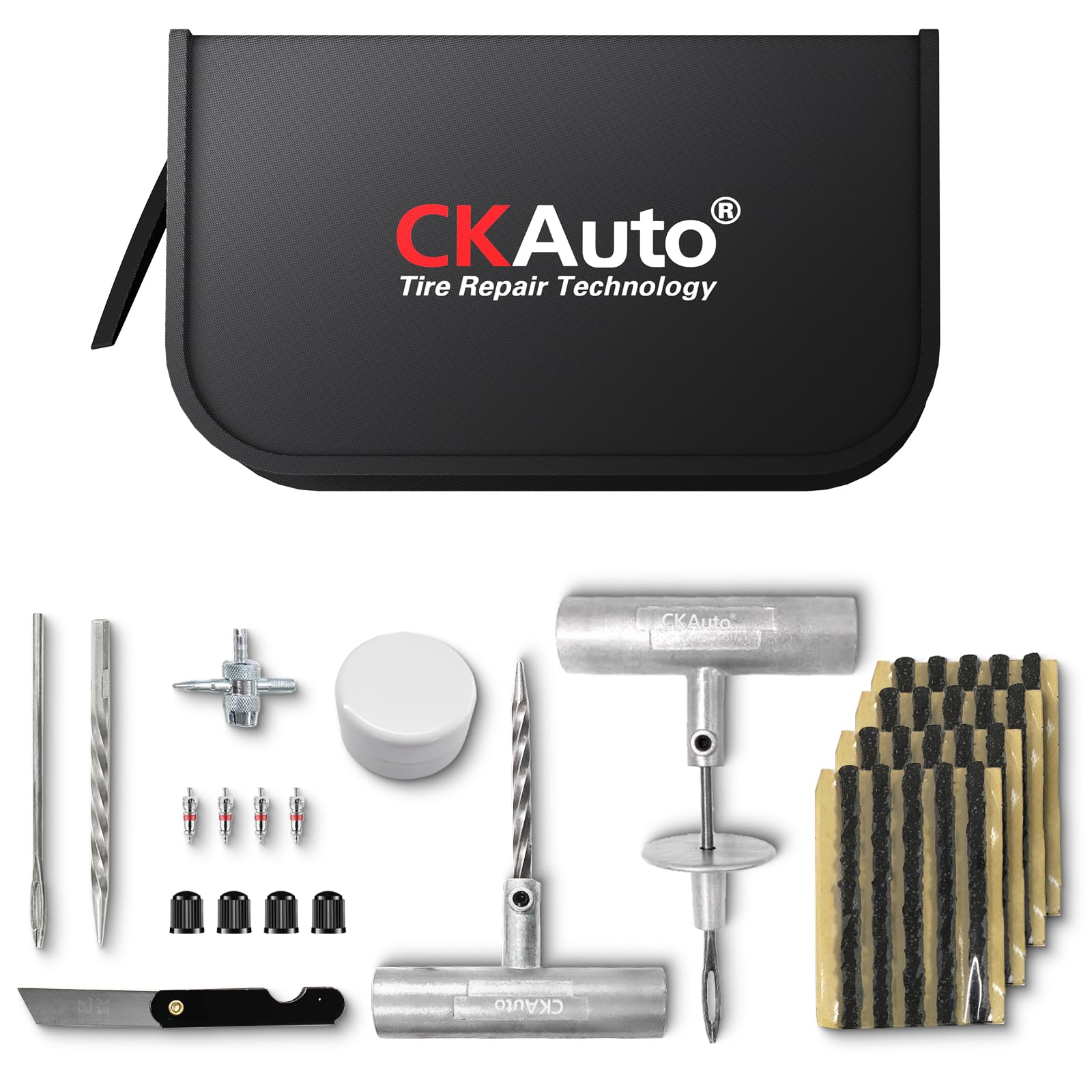 CKAuto 36 pcs Universal Tire Repair Kit with Plugs Heavy Duty - Product Imagery
