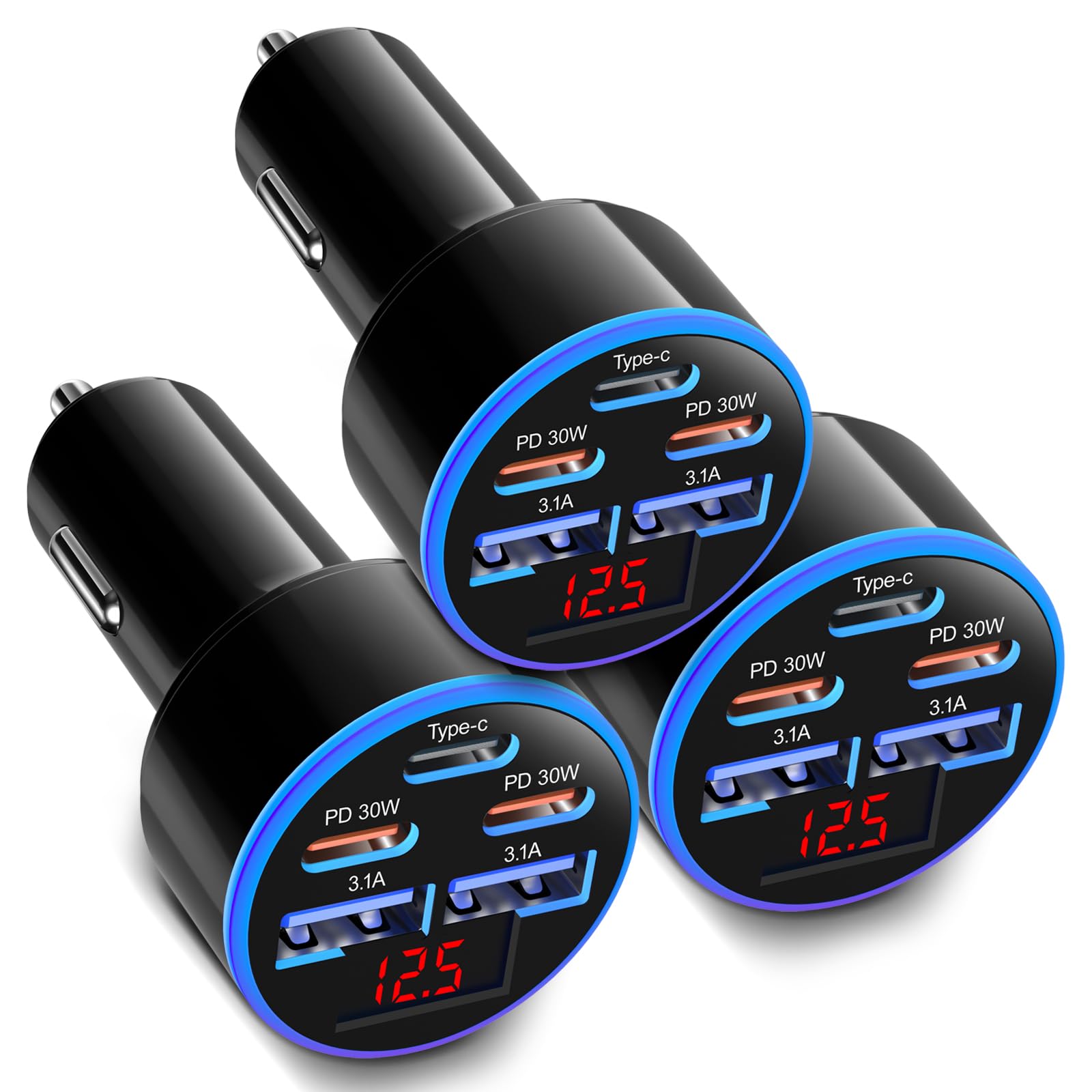 OKRAY 90W 5-Port USB C Car Charger, Dual PD30W USB-C Super Fast - Product Imagery