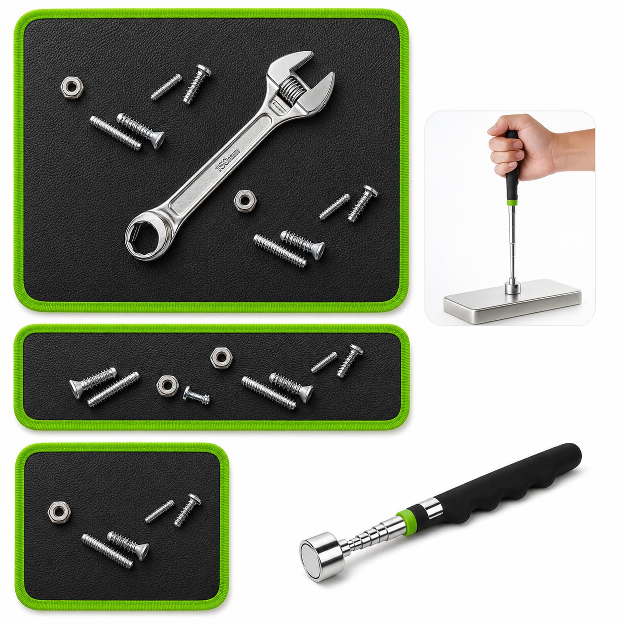 Magnetic Tool Mat Set, 4 Pack Tool Mat Set with Telescoping - Product Imagery