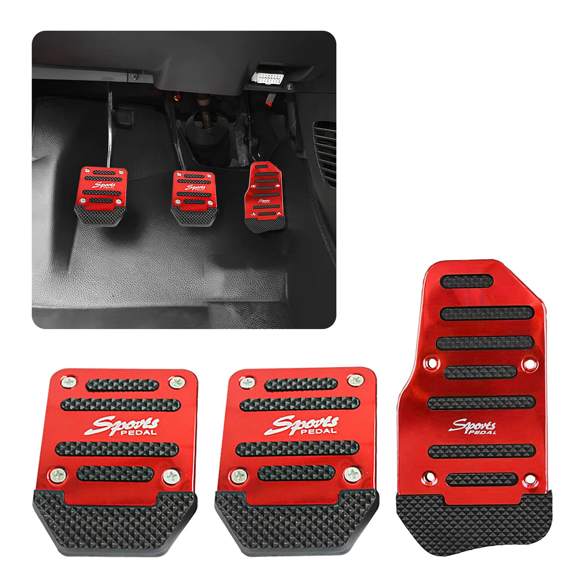 3 PCS Nonslip Car Pedal Pads, Aluminum Auto Manual Transmission - Product Imagery