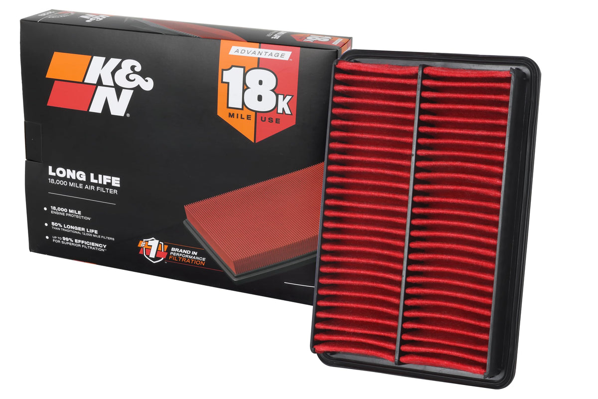 K&N Engine Air Filter: Long Life 18,000 Mile Replacement Air - Product Imagery