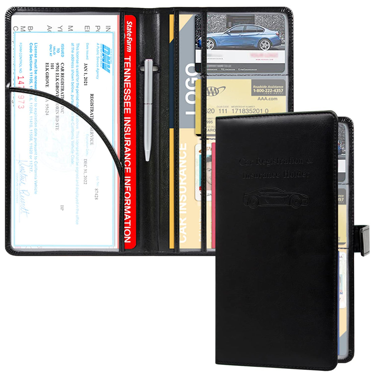 RSAquar Car Registration and Insurance Holder, Leather Car Glove - Product Imagery