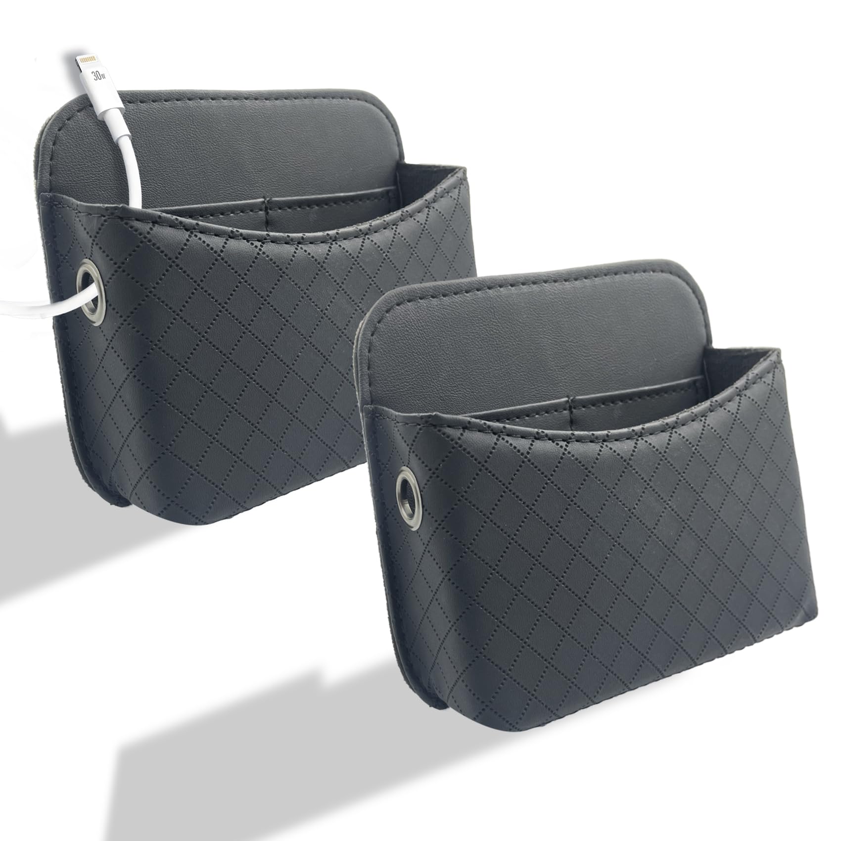 Self-Adhesive Car Seat Side Pocket Organizer with Cable Port - - Product Imagery