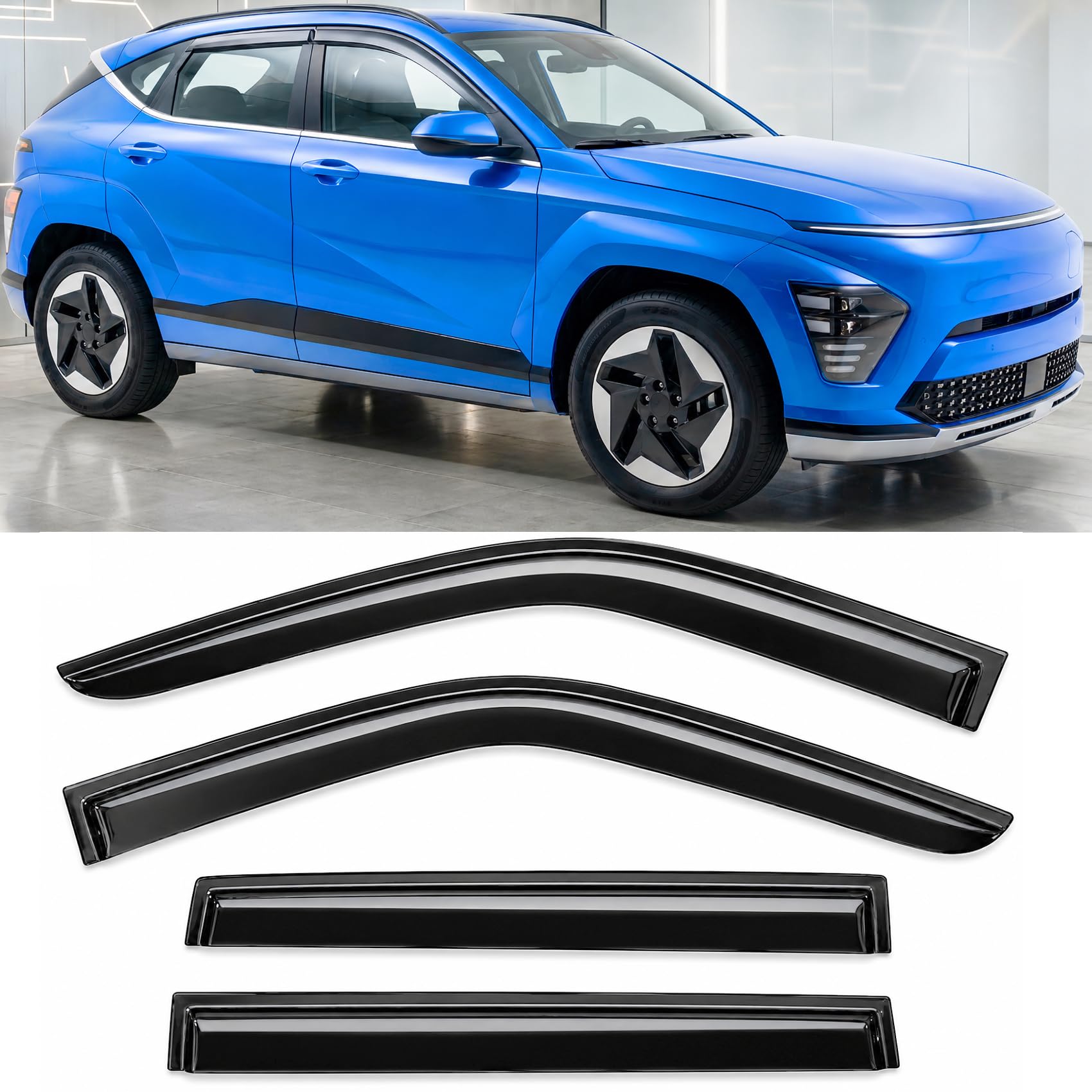 2024-2026 Tape-On Rain Guards Compatible with Hyundai Kona Side - Product Imagery