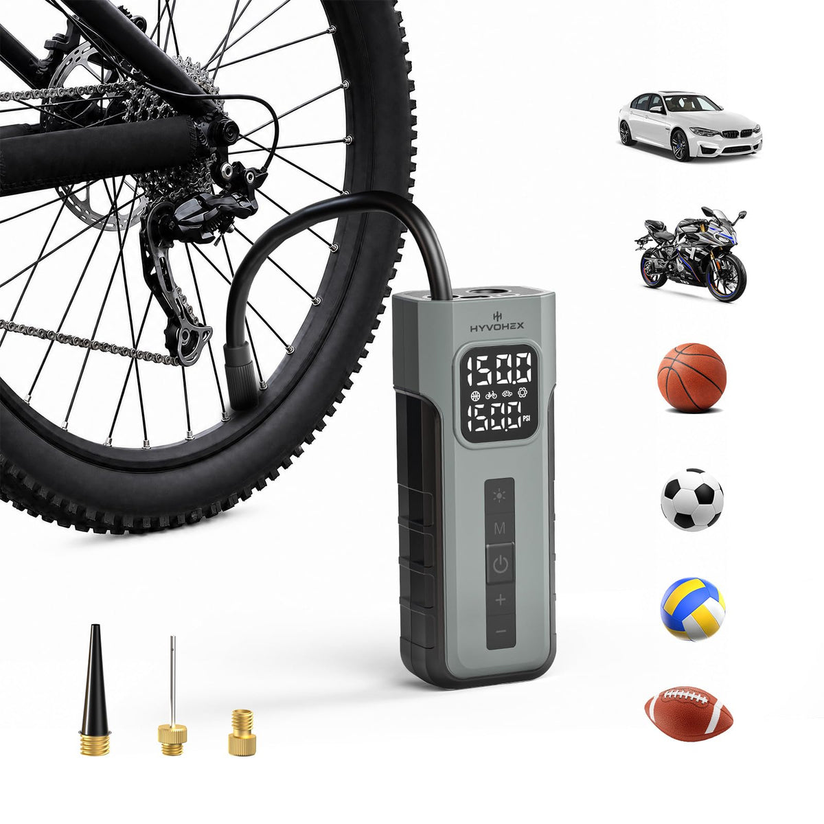 HYVOHEX Mini Bike Tire Pump,150PSI Electric Bicycle Pump with - Product Imagery