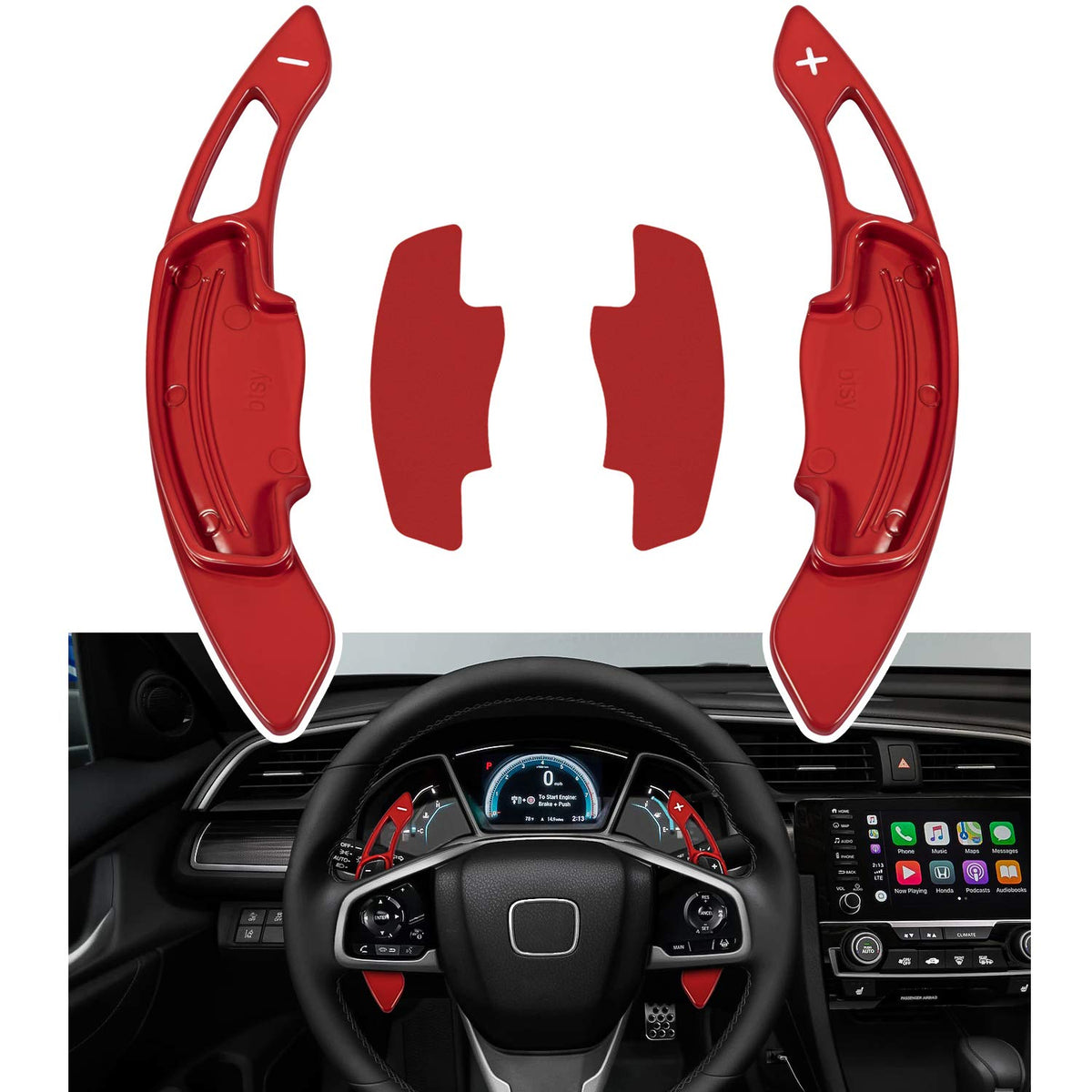 Red Sports Aluminum Steering Wheel Paddle Shifter Extension - Product Imagery
