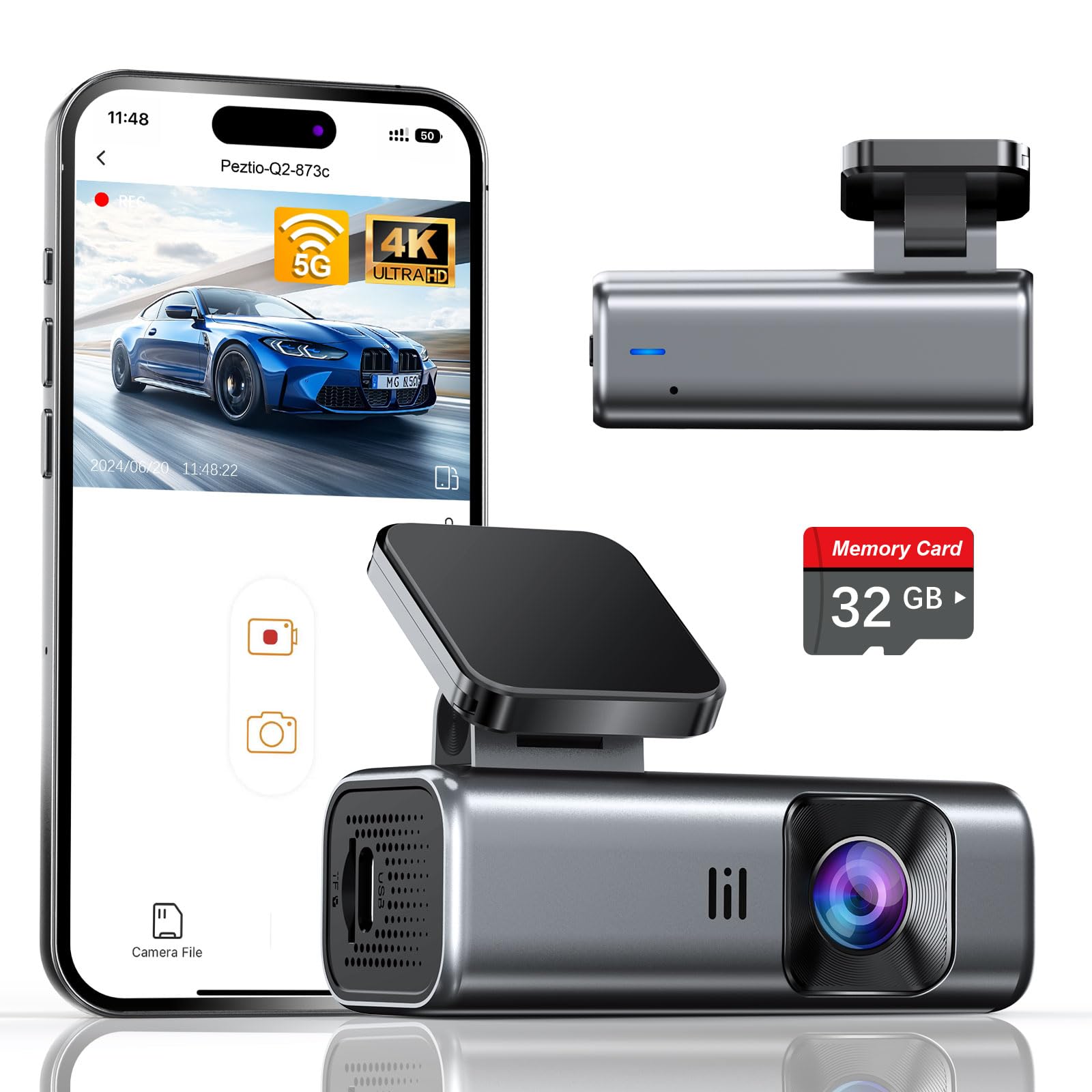 galphi 4K Dash Cam Front, 5GHz WiFi, 32GB Card Included, Mini - Product Imagery