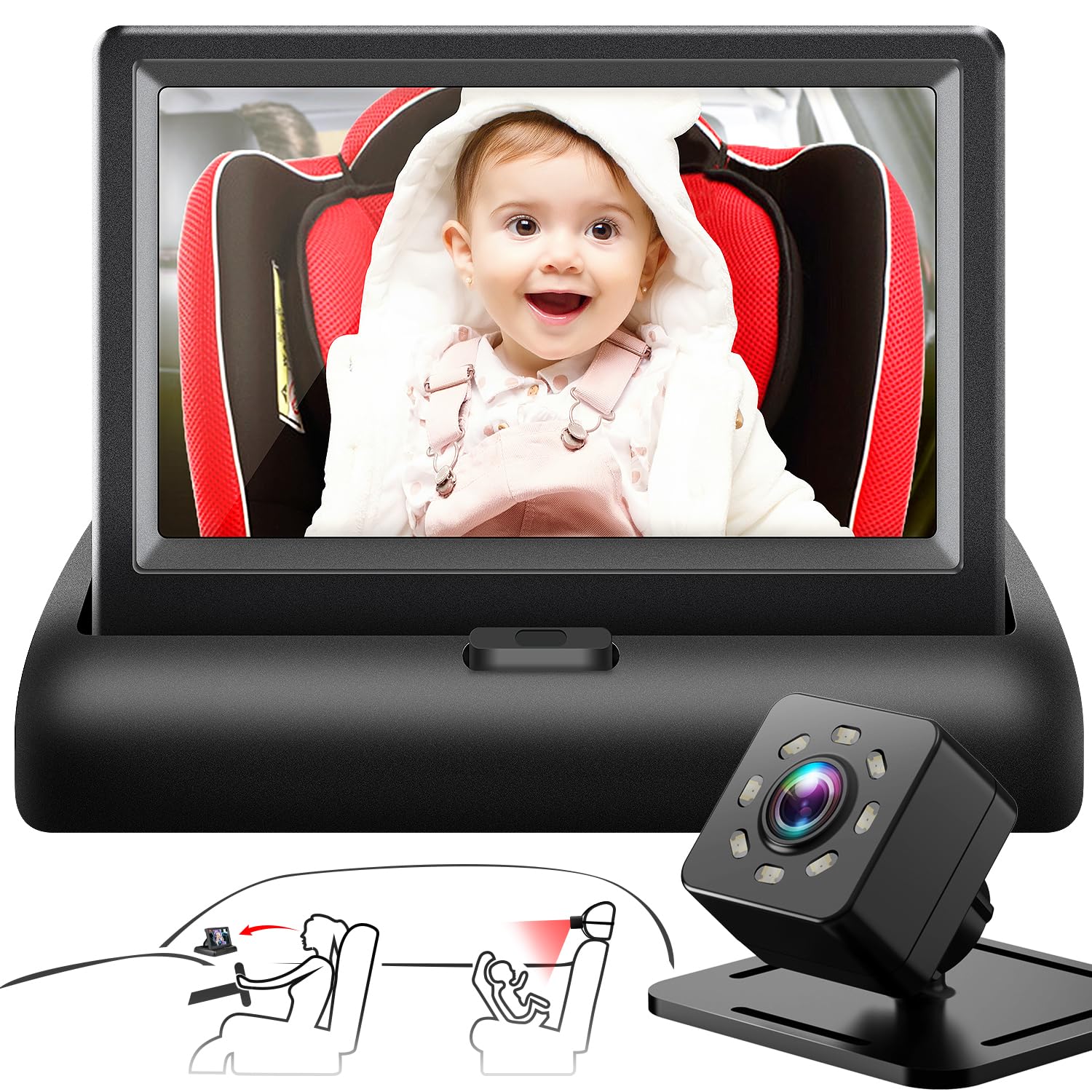 Baby Car Mirror with 4.3'' HD Night Vision Function Display, - Product Imagery