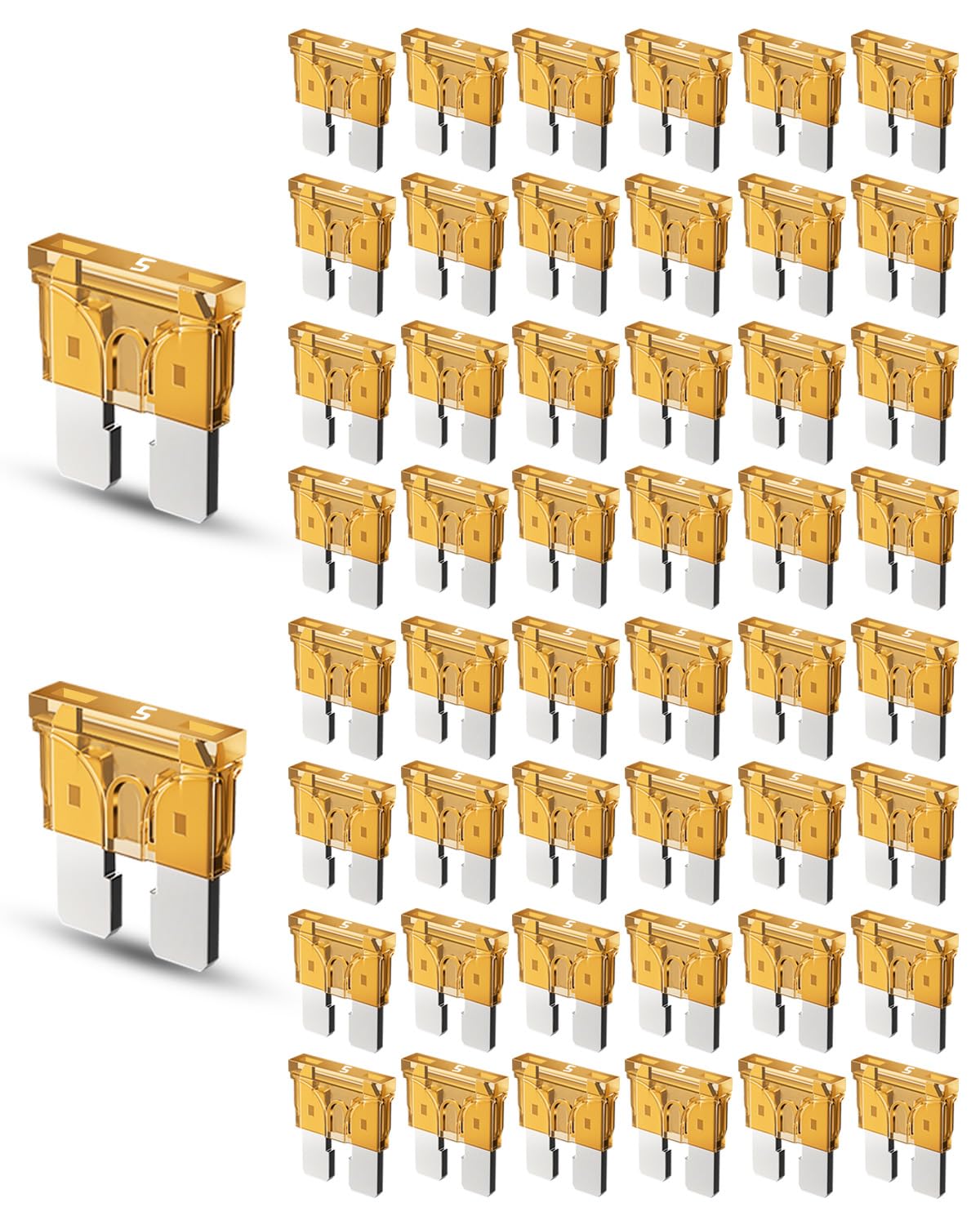 Riseuvo 50pcs 5A Standard Car Fuses - 5 AMP Automotive - Product Imagery