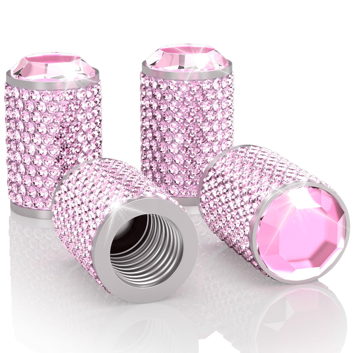 BFXM 4Pcs Car Tire Valve Stem Caps Pink Bling Car Accessories - Product Imagery