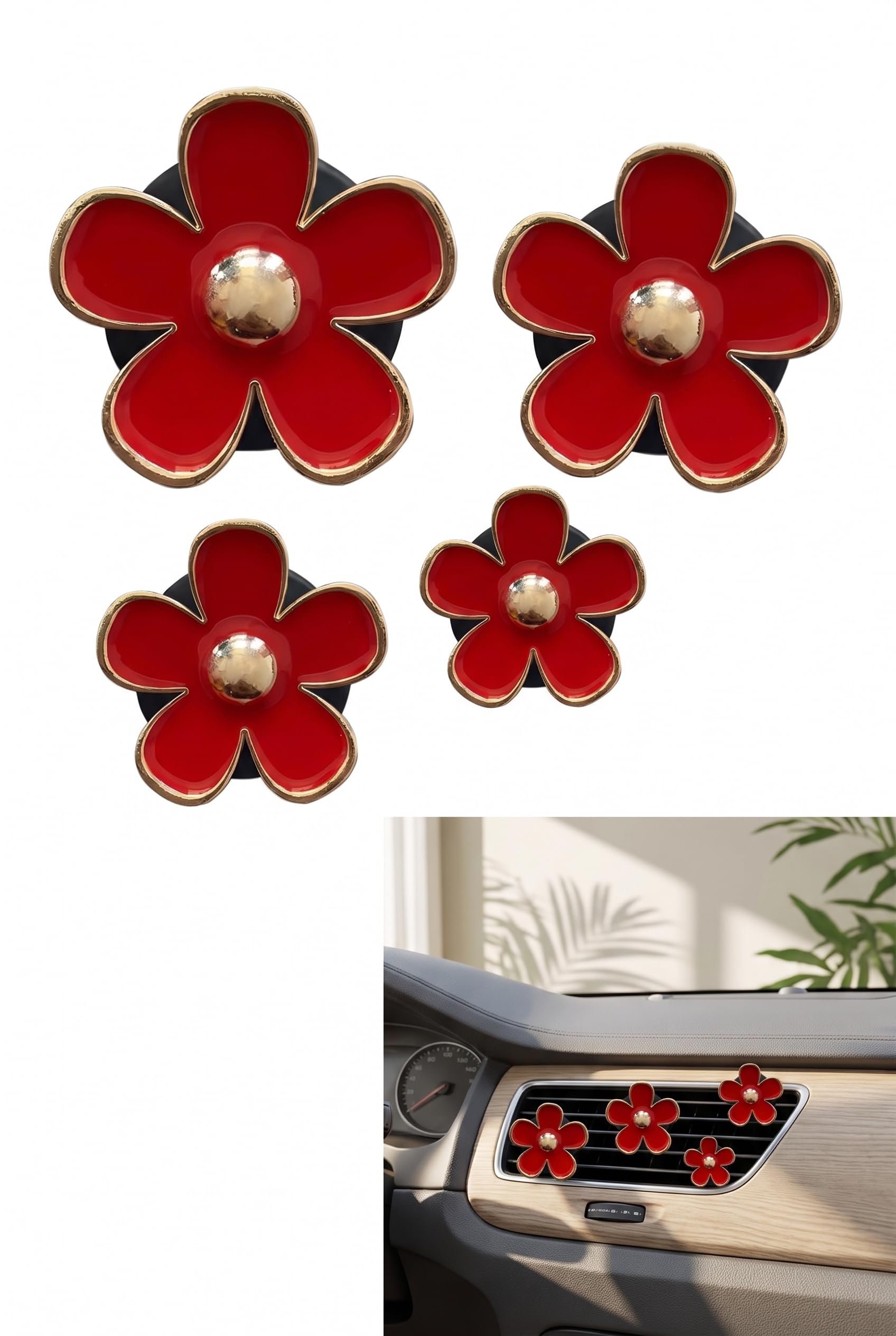 4 PCS Daisy Car Vent Clips, Cute Flower Car Air Vent - Product Imagery