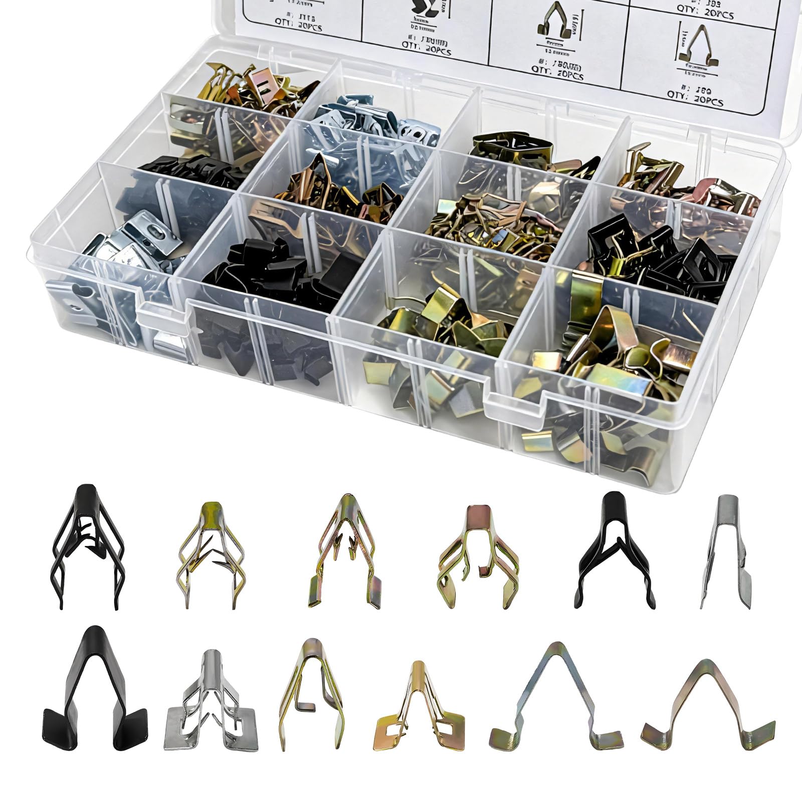 240 PCS Car Dashboard Trim Clips, 12 Sizes Panel U-Clip Kit Auto - Product Imagery