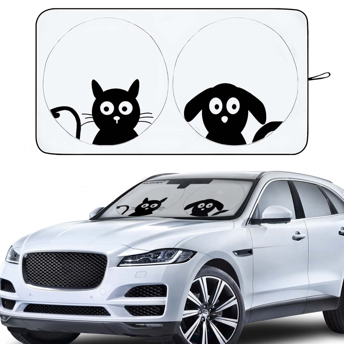 Car Windshield Sunshade, Cute Dog & Cat Front Windshield Sun - Product Imagery