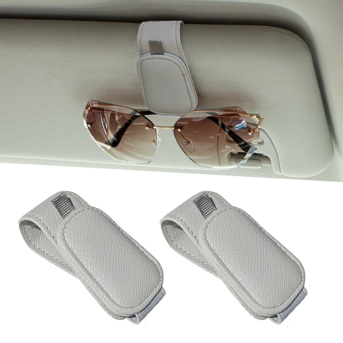 Yuoyar 2 Packs Magnetic Sunglass Holder for Car Visor (Grey) - Product Imagery