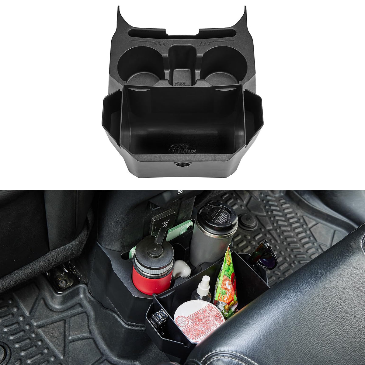 JOYTUTUS Backseat Cup Holder Storage Box Tray Organizer with - Product Imagery