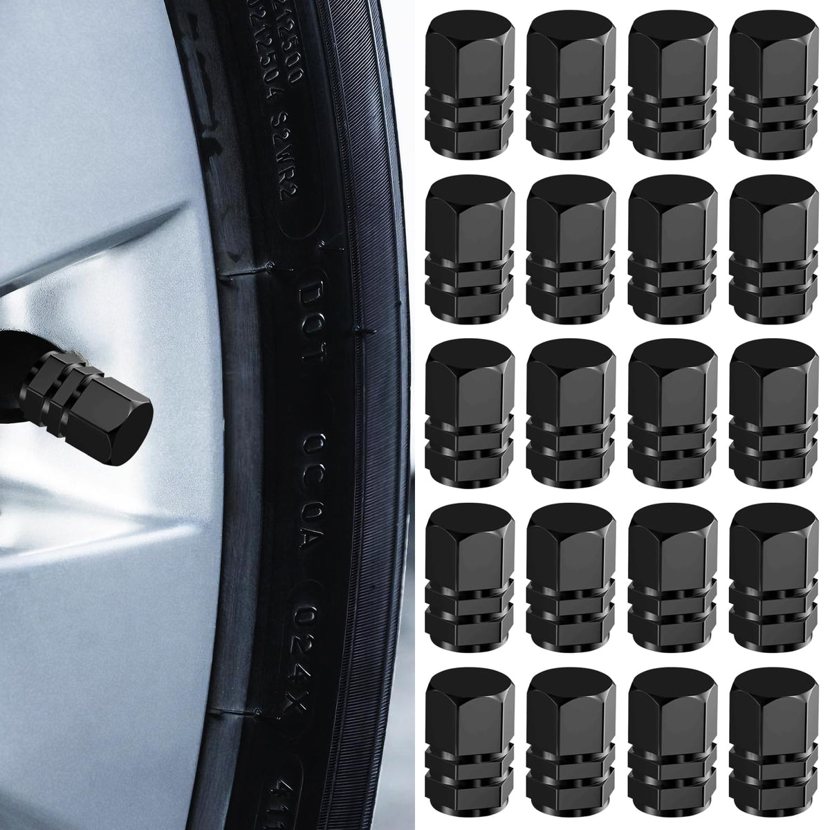 20 Pcs Tire Valve Caps,Valve Stem Caps for SUV Car Bike - Product Imagery