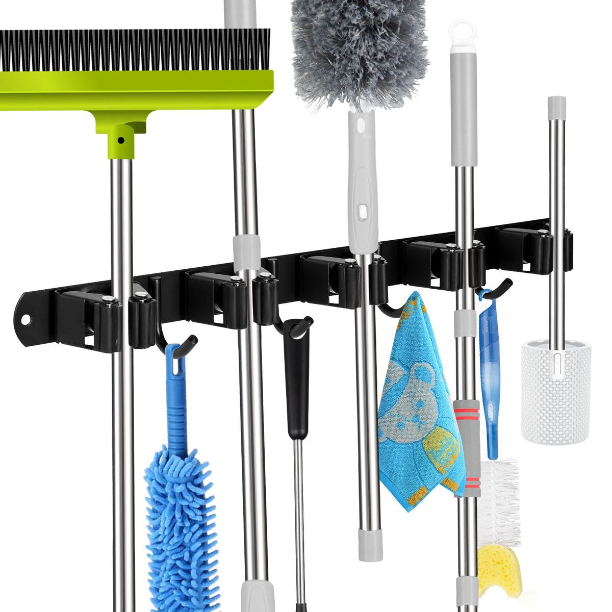 voze 5 Racks and 4 Hooks Mop and Broom Holder Wall Mount, Self - Product Imagery
