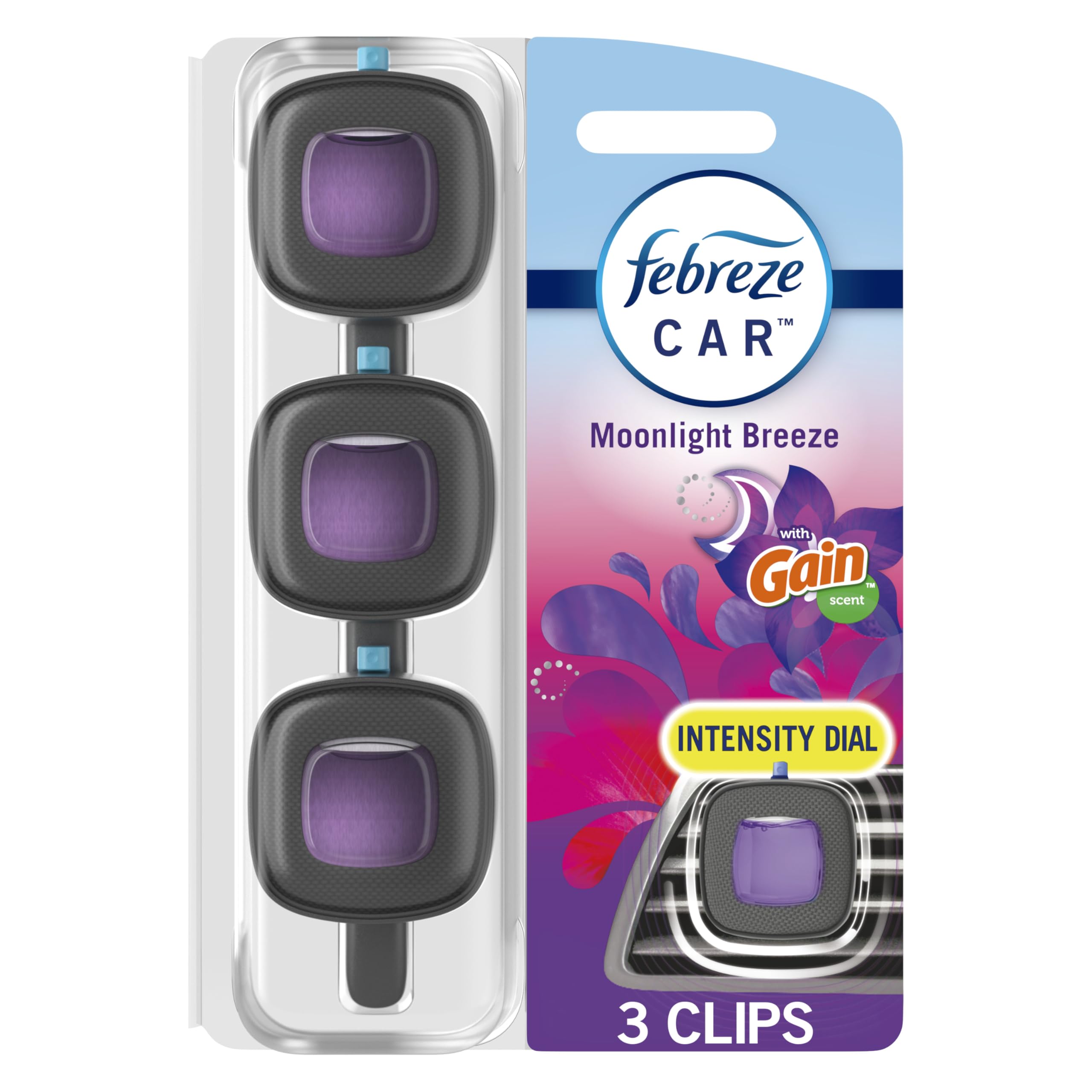 Febreze Car Air Freshener Vent Clip Gain Moonlight Breeze Scent, - Product Imagery