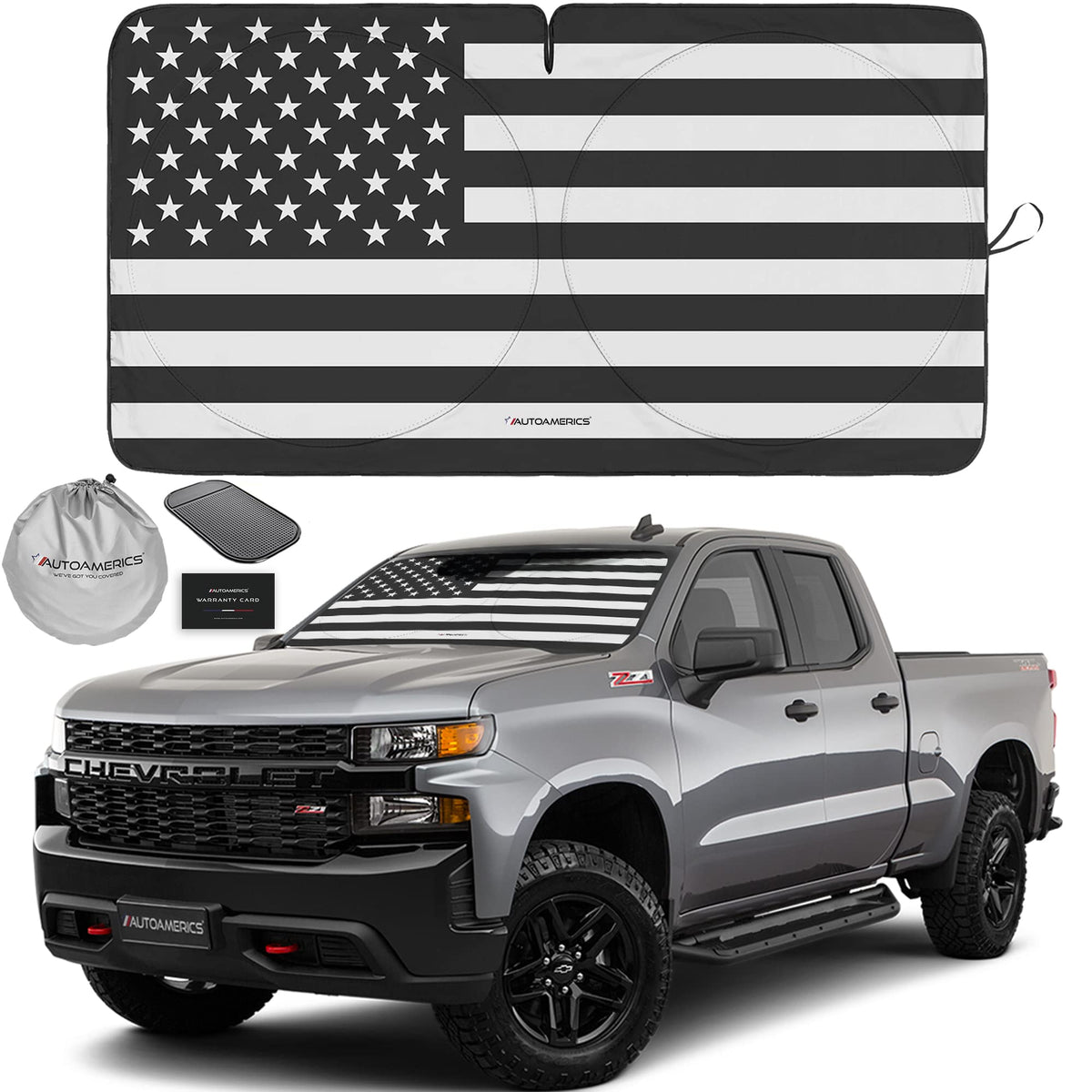 Autoamerics Truck Windshield Sun Shade - American Flag, 64 x - Product Imagery