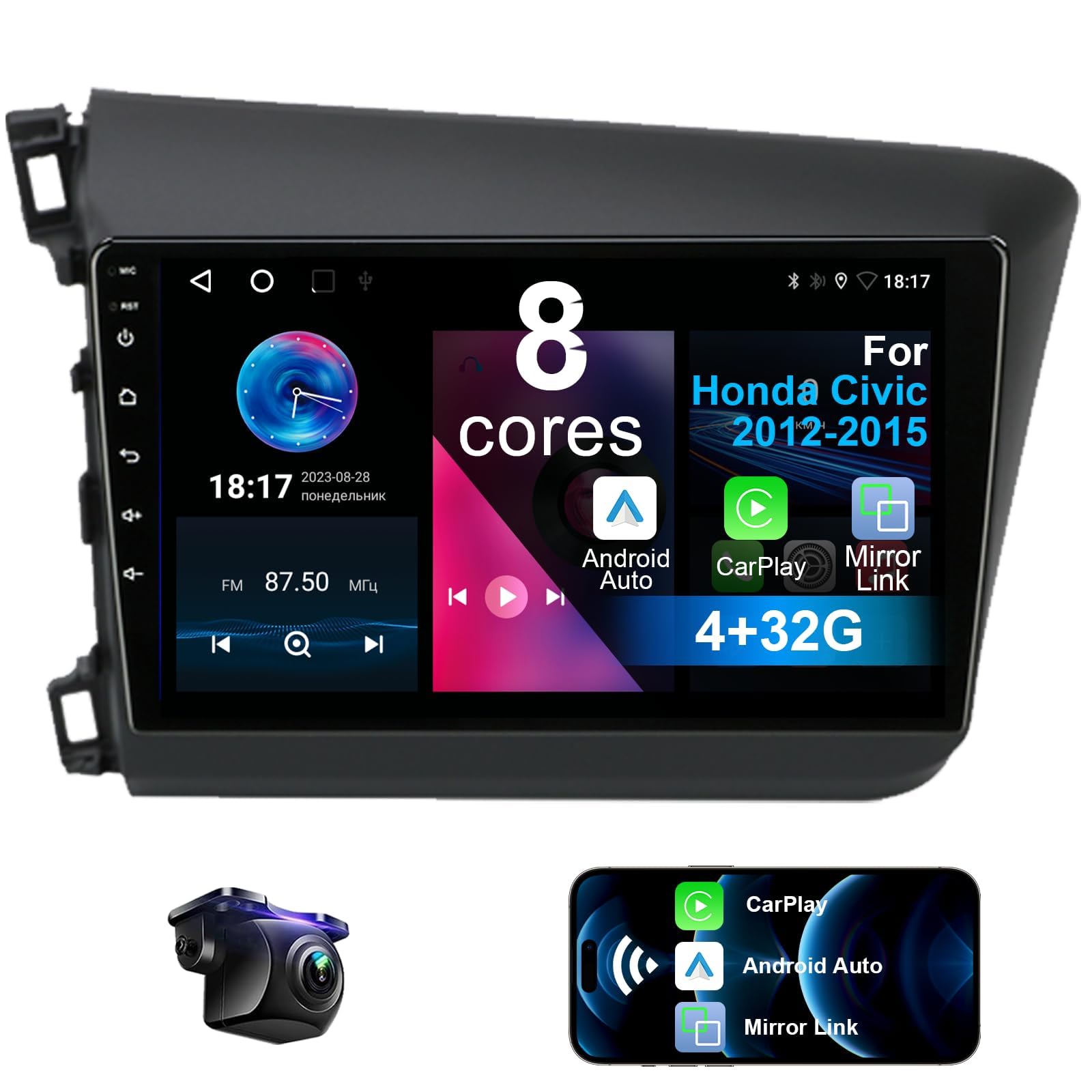 8 Core 4+32G 9" HD Car Radio Stereo for Honda Civic 2012-2015, - Product Imagery