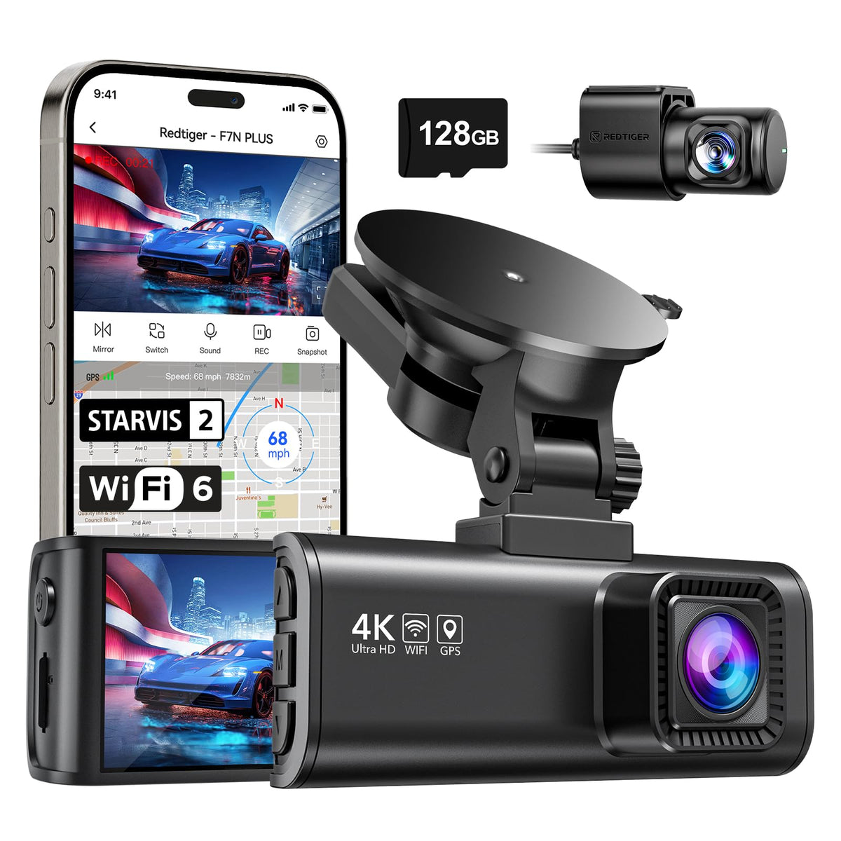 REDTIGER F7NP 4K Dash Cam Front Rear, STARVIS 2 Sensor, Free - Product Imagery