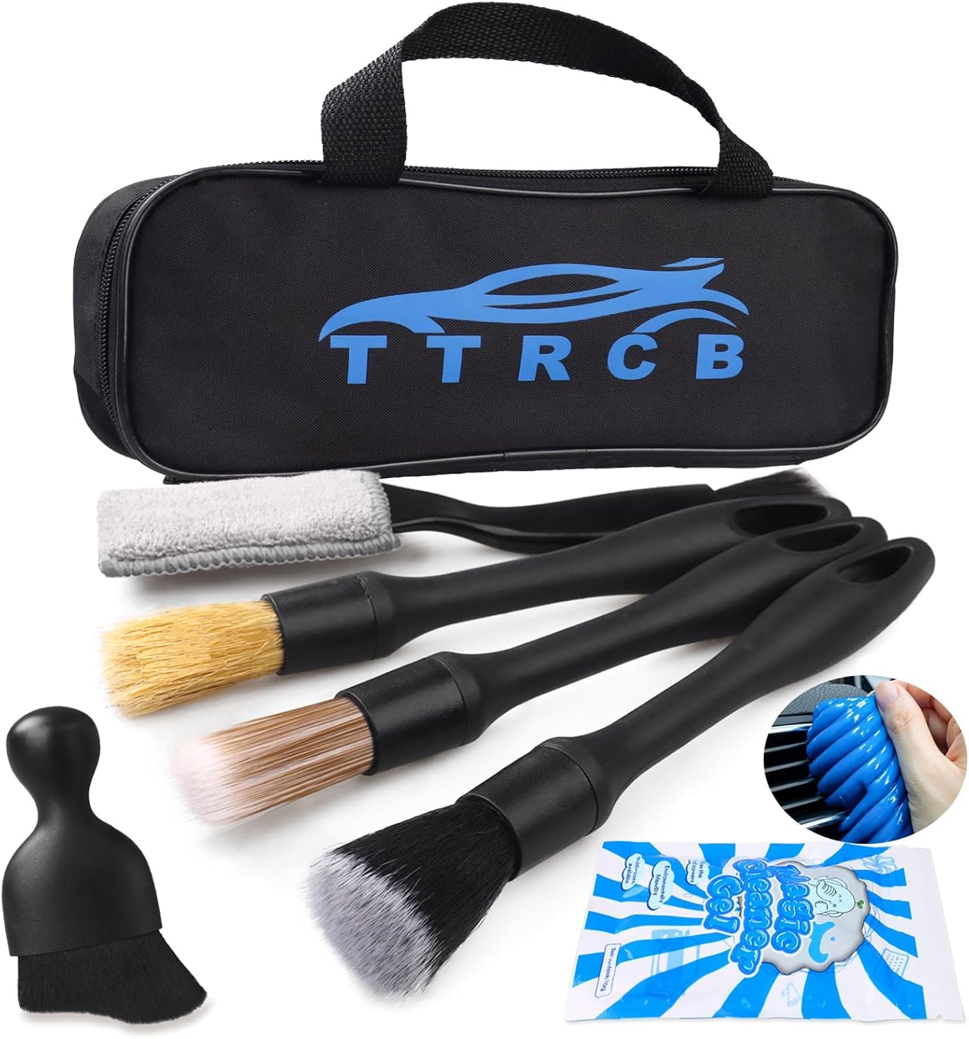 7PCS Car Detailing Brush Set, Ultra Soft Boars Hair Car Interior - Product Imagery