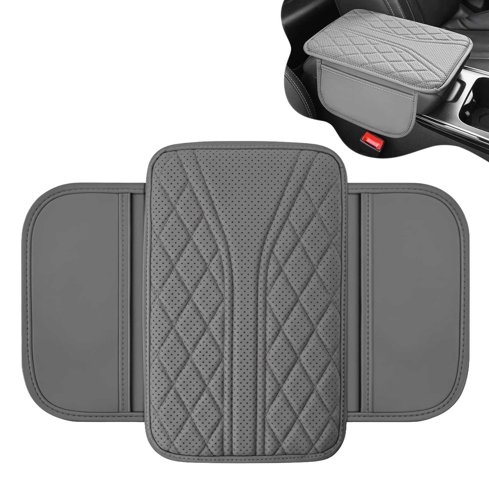 Car Center Console Cover with 2 Storage Bags, Leather Armrest - Product Imagery