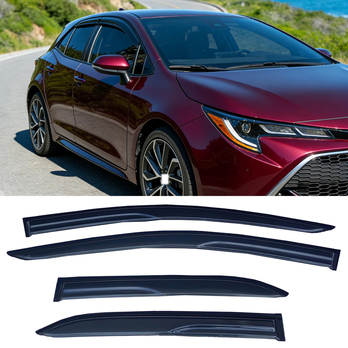 Tape on Rain Guards for 2019-2026 Toyota Corolla Hatchback - Product Imagery