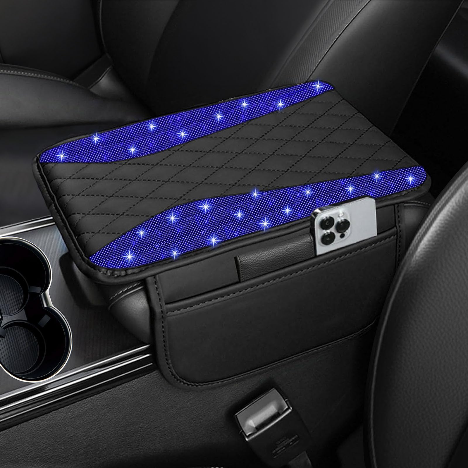 NBTEPEM Bling Car Center Console Cover, Leather Arm Rest Cover - Product Imagery