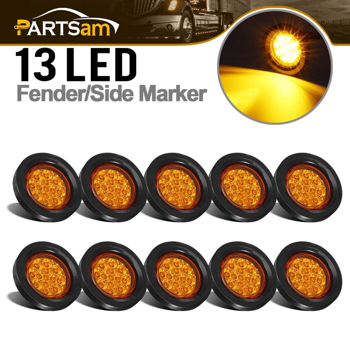Partsam 10Pcs 2.5" Round Amber 13Led Side Marker Clearance - Product Imagery