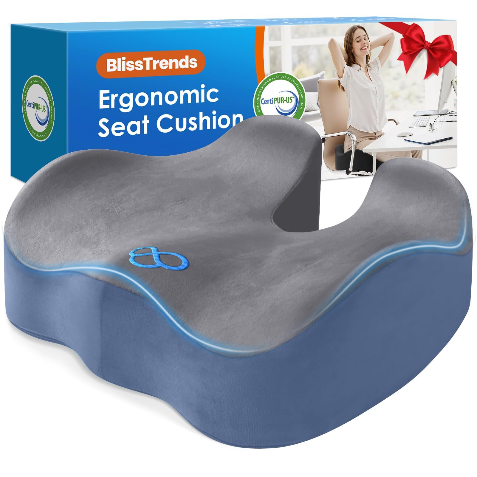 BlissTrends Memory Foam Seat Cushion for Office Chair & Car Seat - Product Imagery