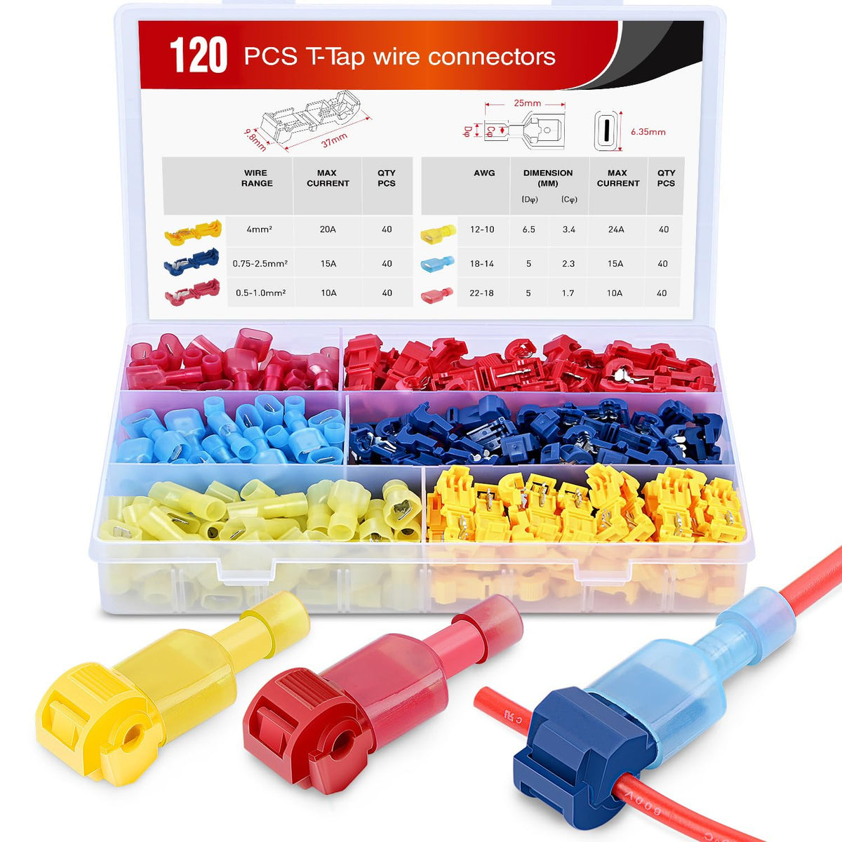 Nilight - 50004R 120 Pcs/60 Pairs Quick Splice Wire Terminals - Product Imagery