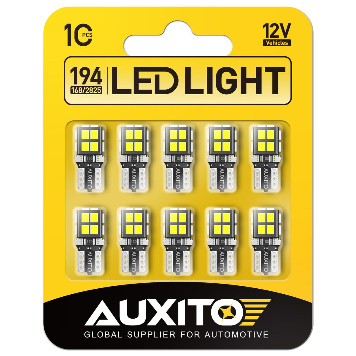 AUXITO 194 LED Bulb 6000K White 168 2825 W5W T10 Wedge 14-SMD - Product Imagery