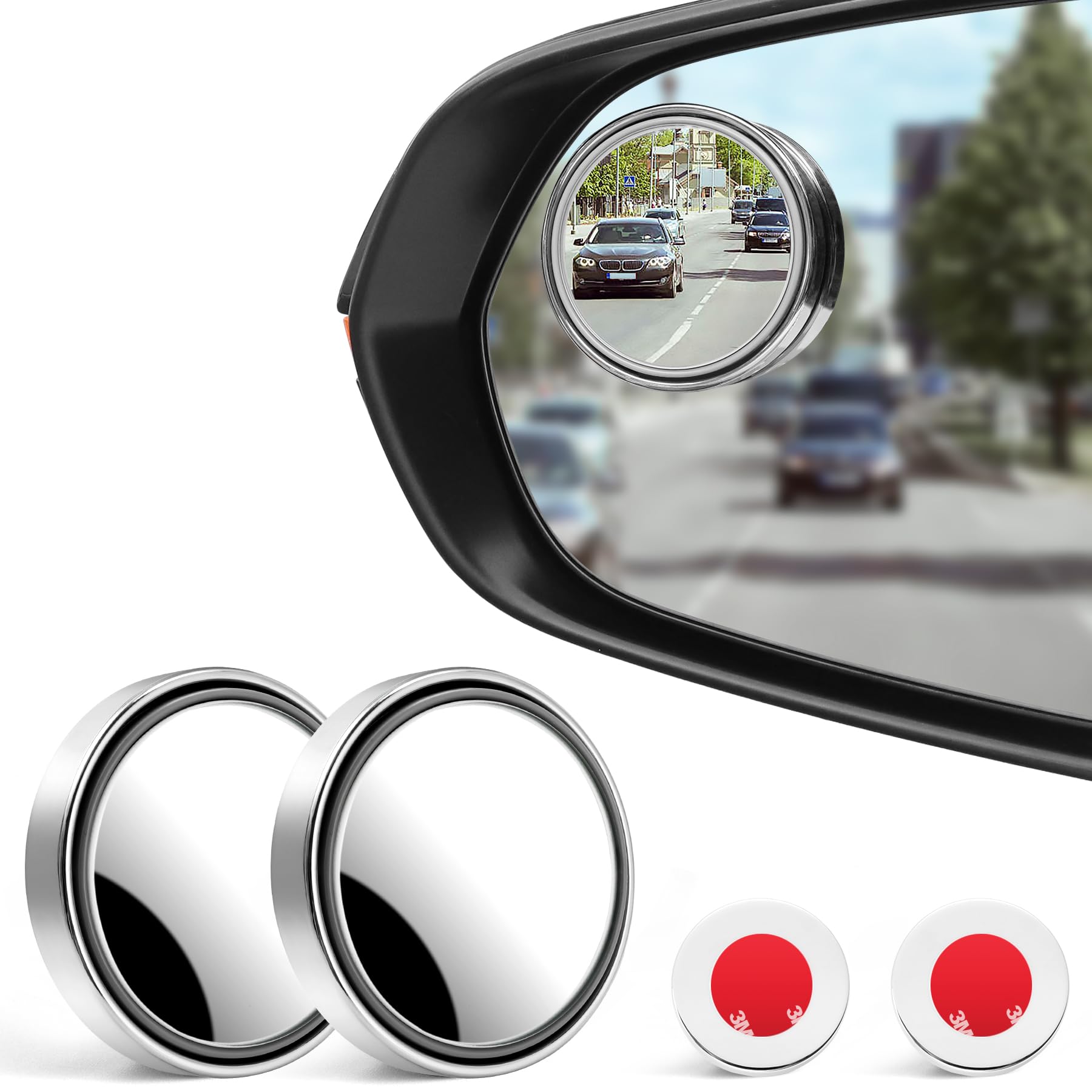 LivTee Blind Spot Mirror, 2'' Round HD Glass Frameless Convex, - Product Imagery